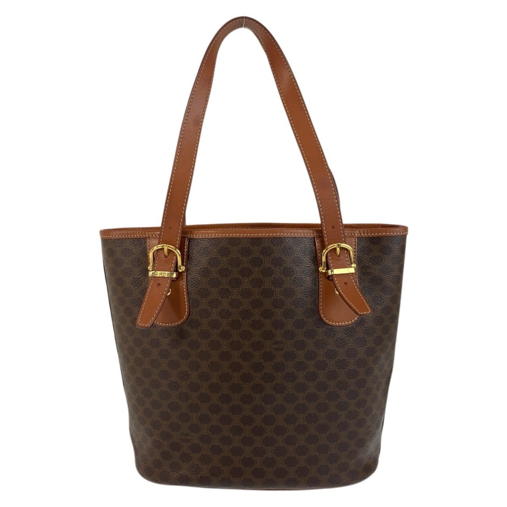 CELINE Vintage Macadam Gold Hardware Leather Tote Bag Shoulder