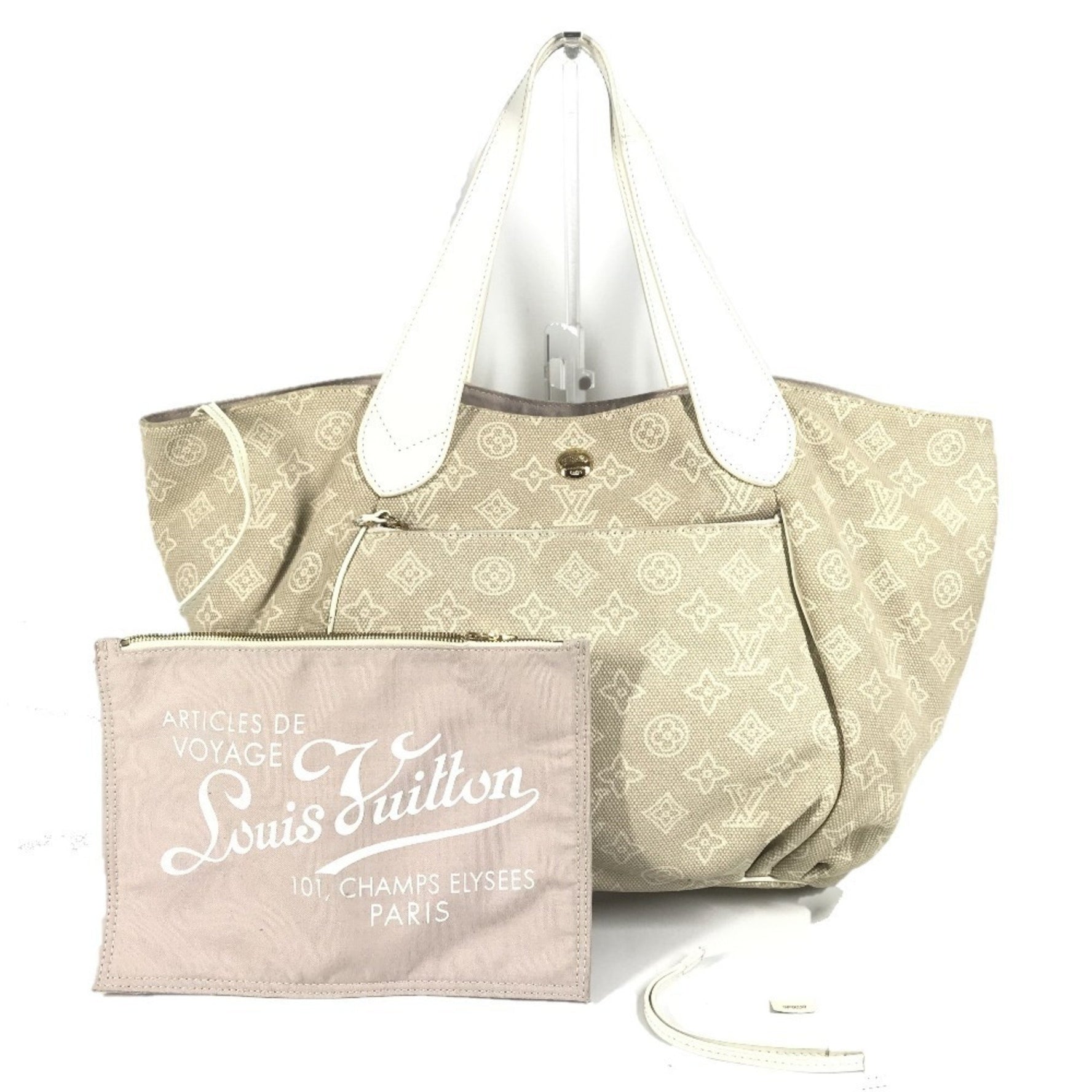 LOUIS VUITTON Monogram Beach Line Cabaï Panema GM Shoulder Bag with Pouch, Leather and Canvas Tote Bag, Beige