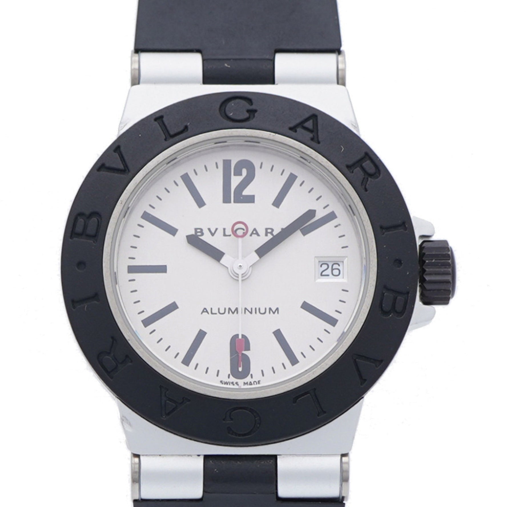 Bvlgari Aluminum Date Quartz Watch, Aluminum/Rubber, Silver, 0047