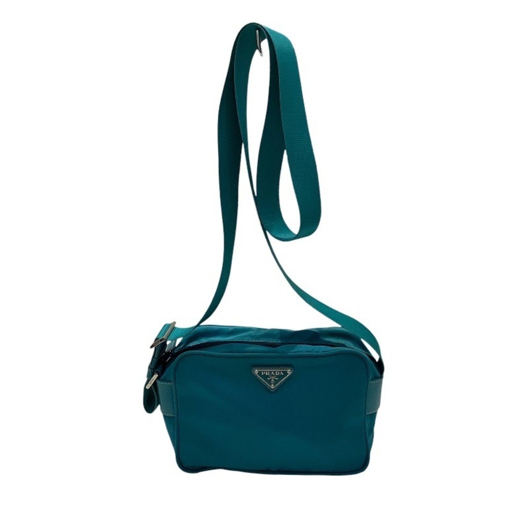 PRADA Nylon Shoulder Bag Pochette BT0658 Turquoise (TURCHOSE) Guarantee Card Included KB-9538
