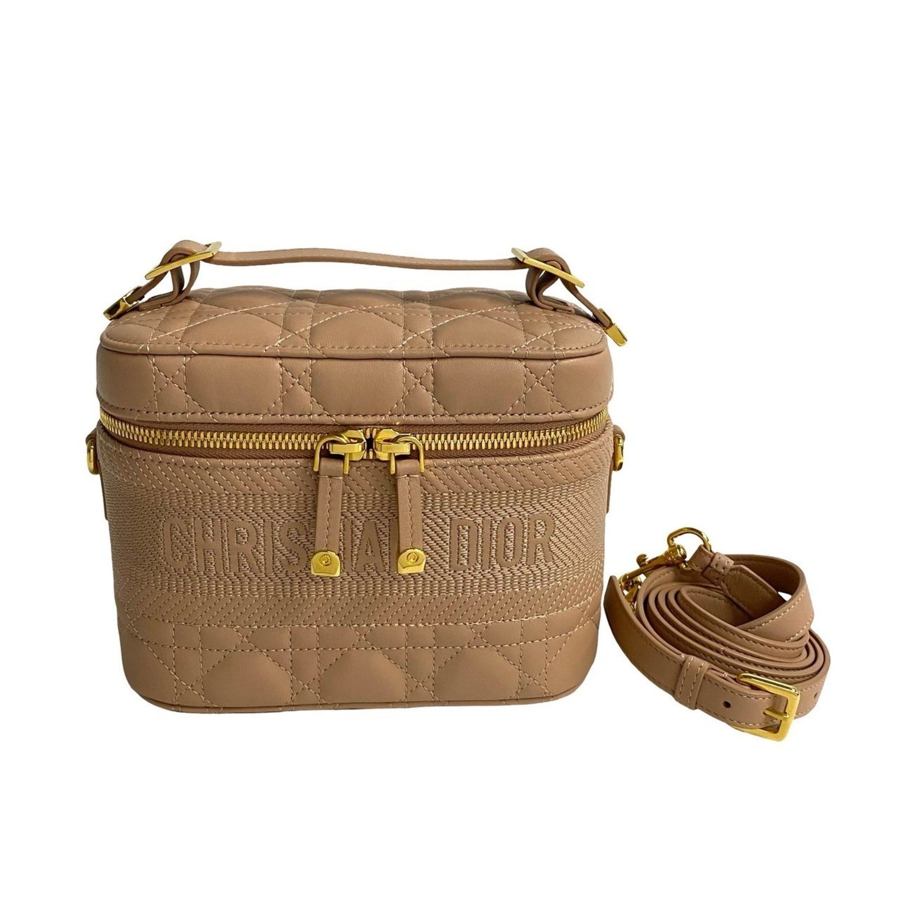 Christian Dior Travel Small Vanity Cannage Leather Shoulder Bag, Pink Beige
