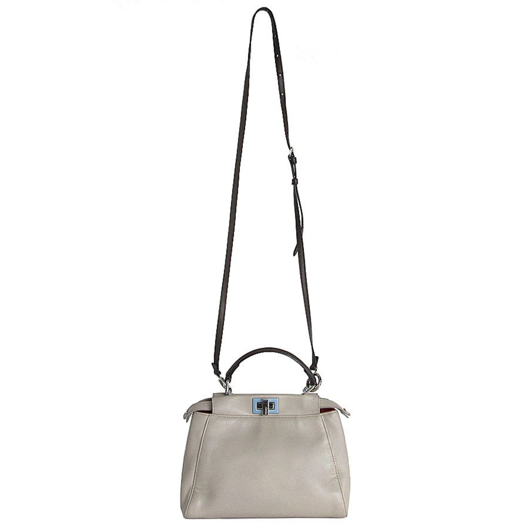 FENDI handbag shoulder bag peekaboo small leather greige khaki brown blue silver