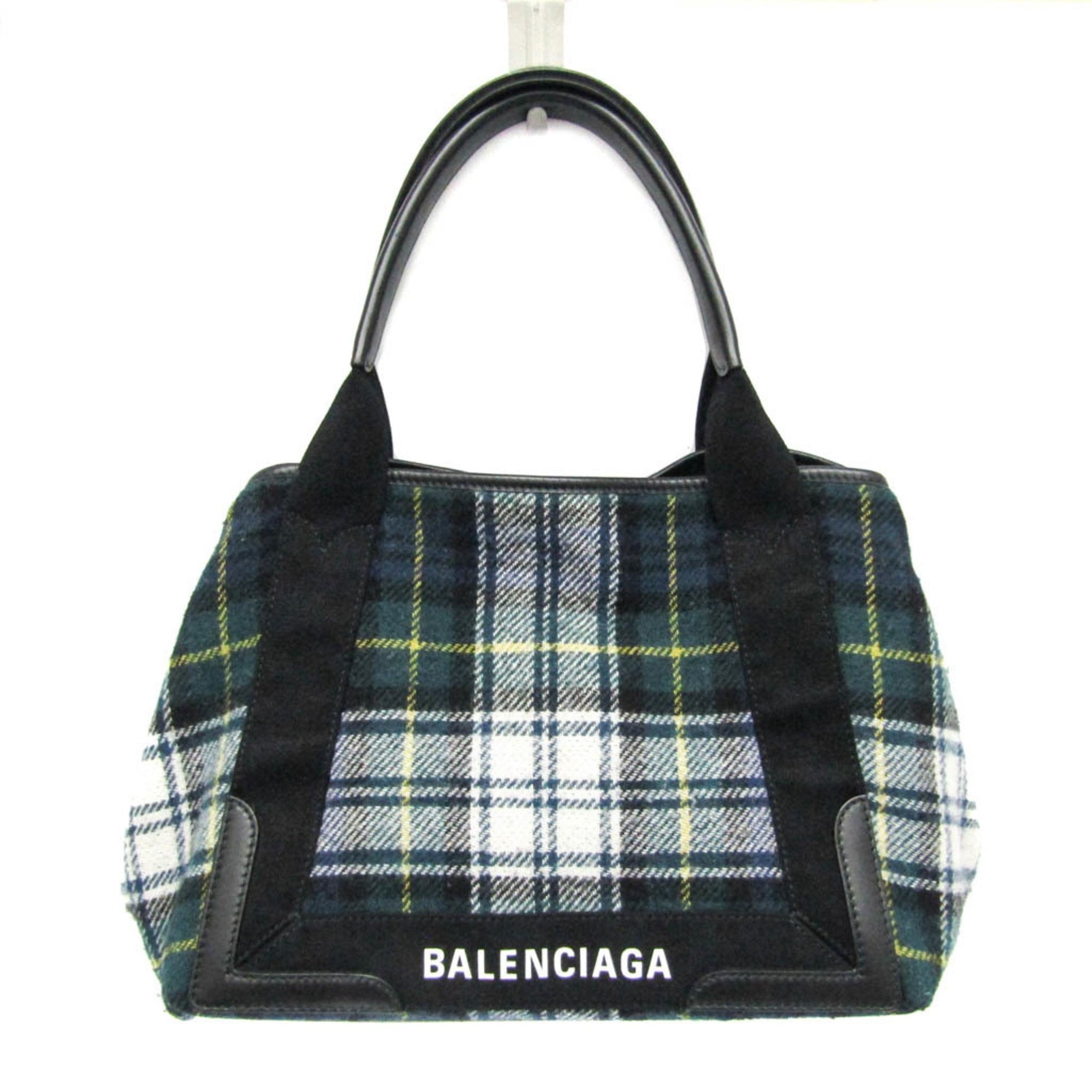 Balenciaga Navy Cabas S Women's Wool,Leather Handbag Black,Green
