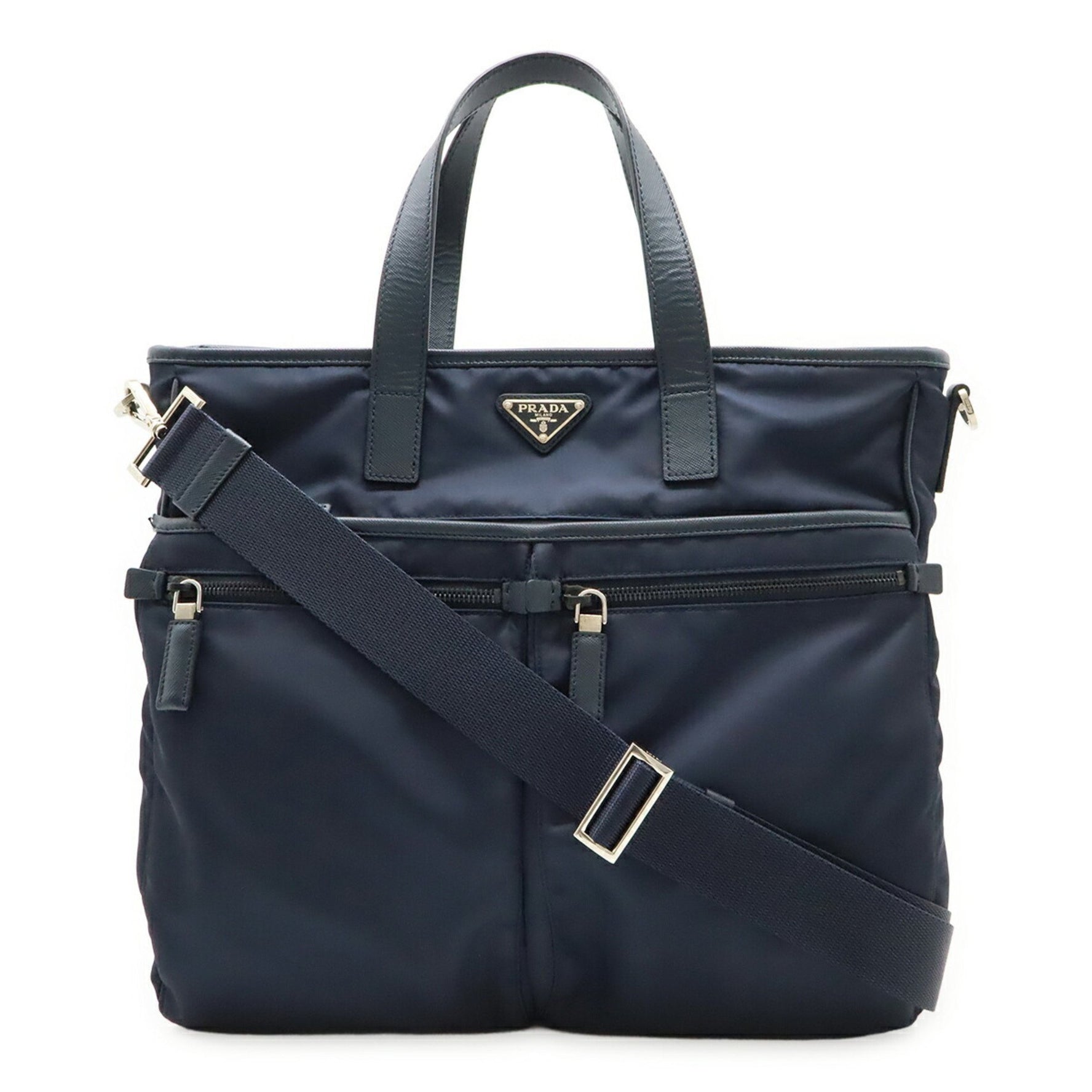 PRADA Tote Bag/Shoulder Bag, Nylon/Leather, BLEU, Navy Blue, Purchased at an Overseas Boutique