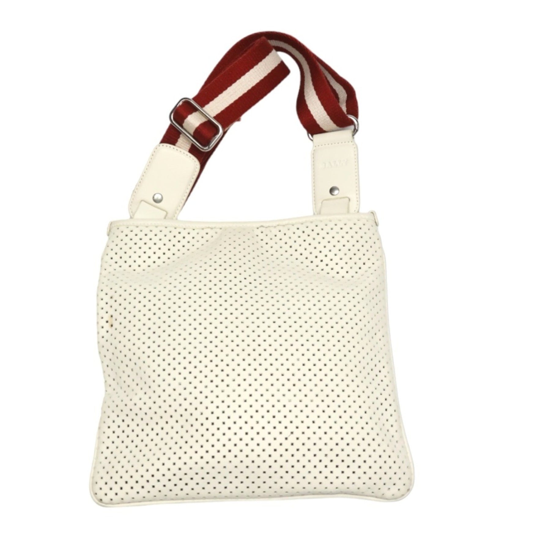 BALLY Punching Leather Crossbody Shoulder Belt White Bag