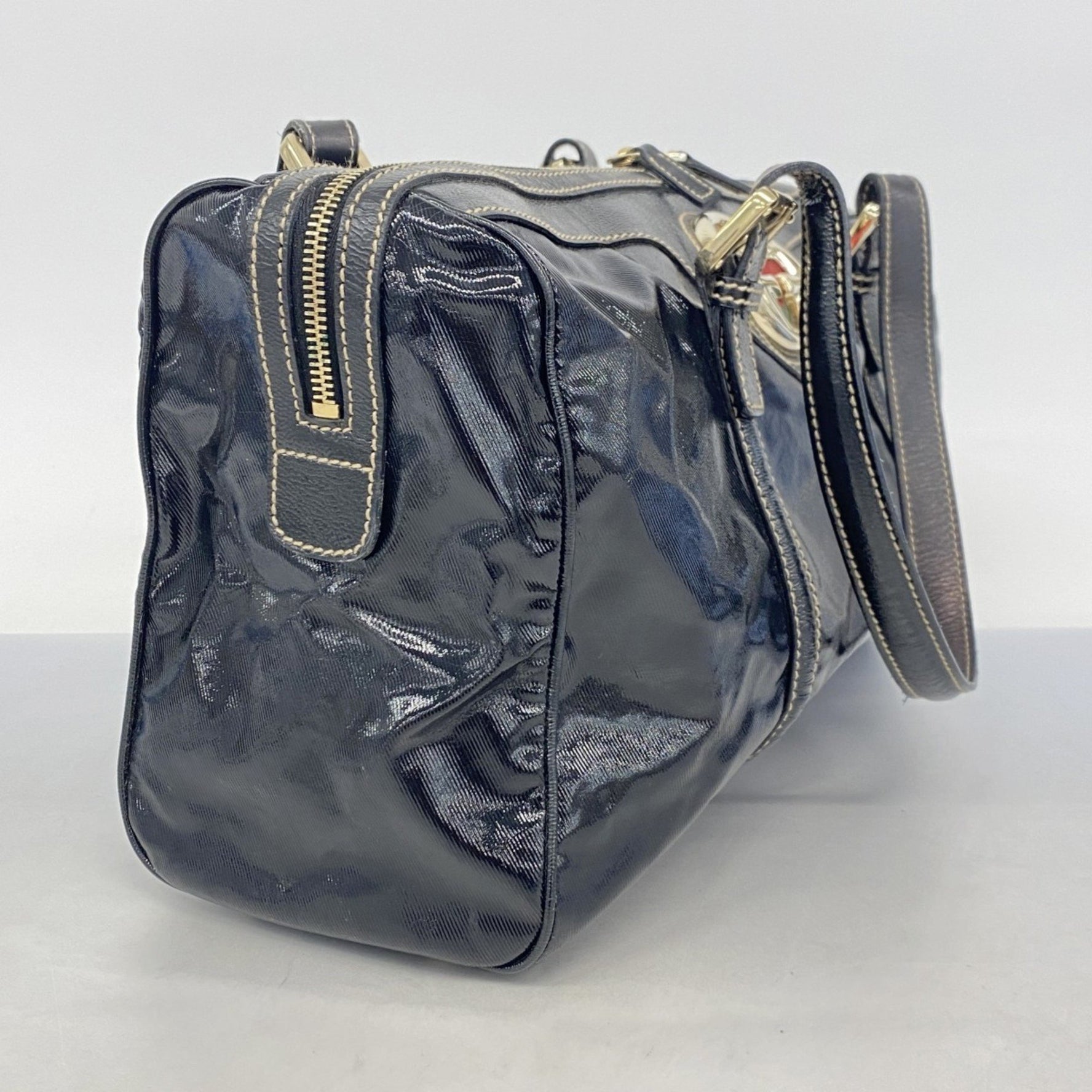Gucci Interlocking G Handbag Leather Black Champagne Women's
