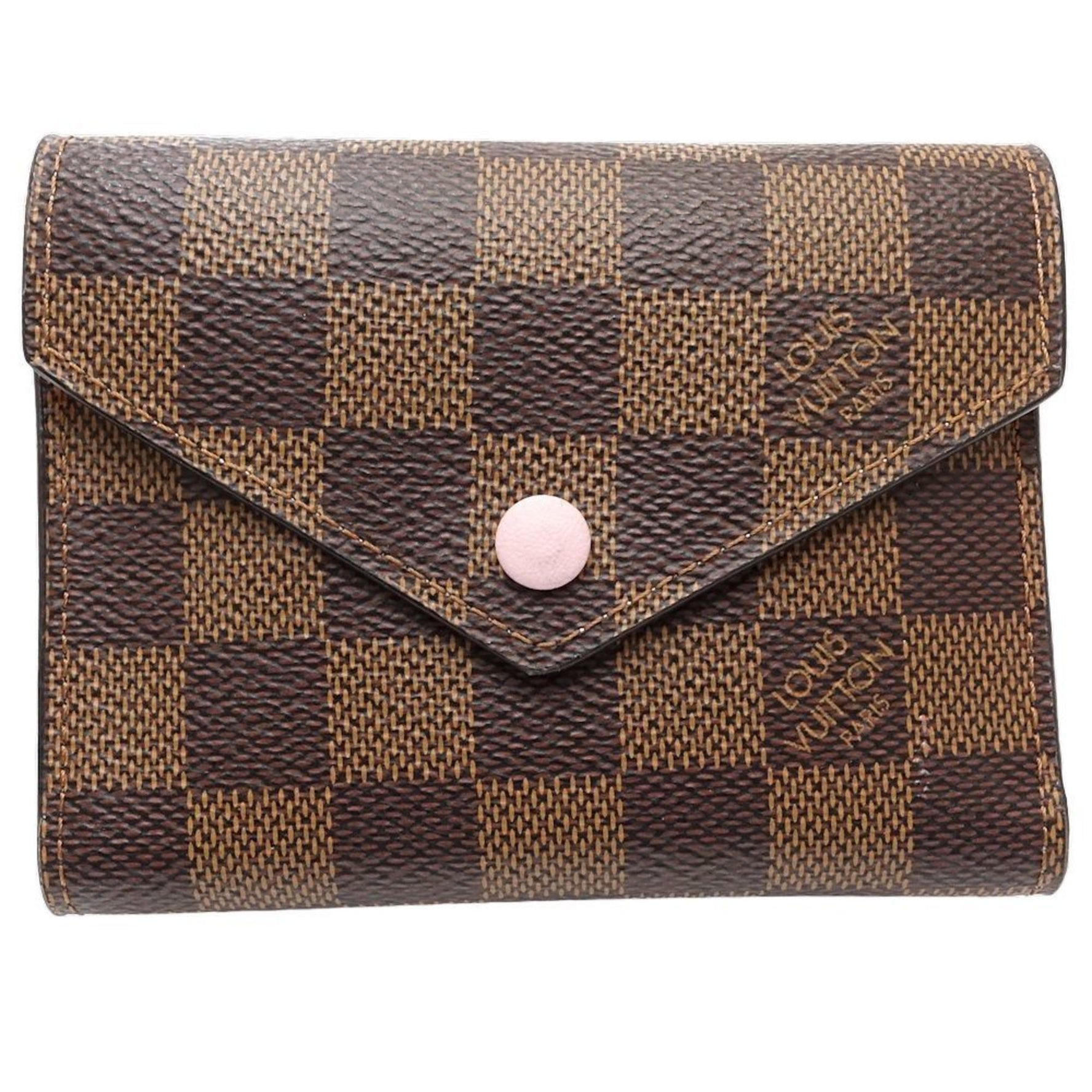 Louis Vuitton Damier Tri-fold Wallet Portefeuille Victorine Ebene Rose Ballerine