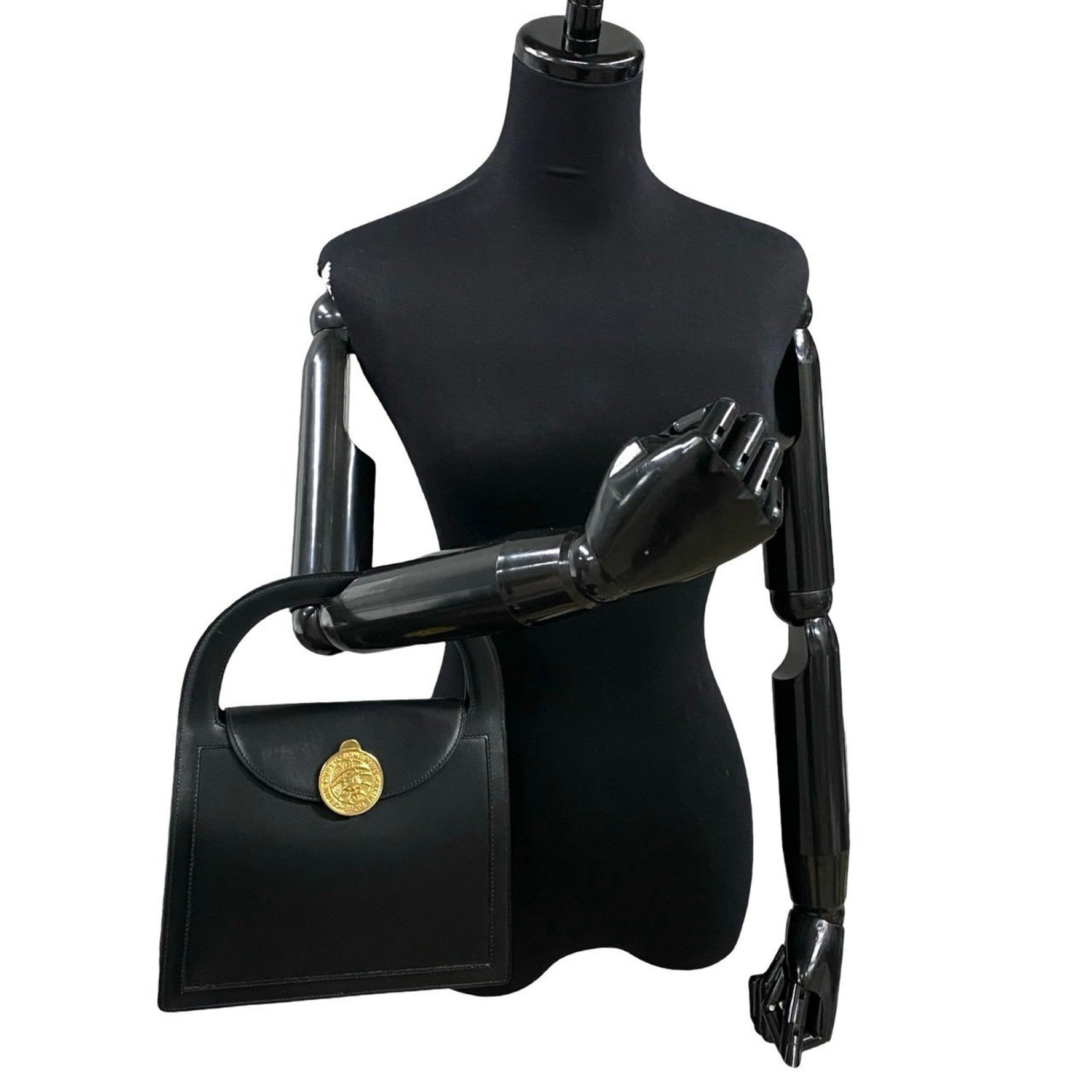 CELINE Vintage Globe Logo Metal Hardware Leather Handbag Mini Tote Bag