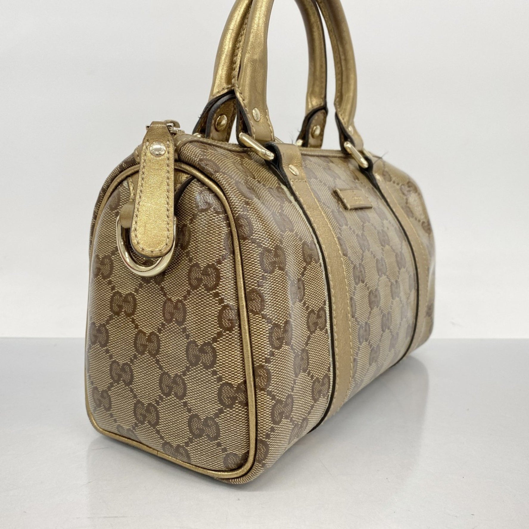 Gucci GG Crystal Handbag Coated Canvas Brown Gold Champagne