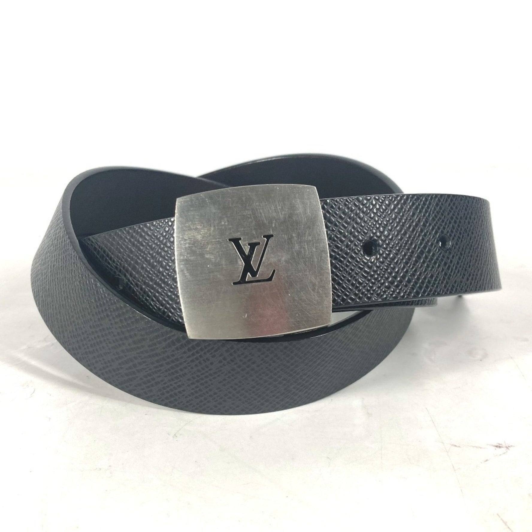 Louis Vuitton Taiga Santur LV CUT Accessories Logo Buckle Belt Leather Ardoise