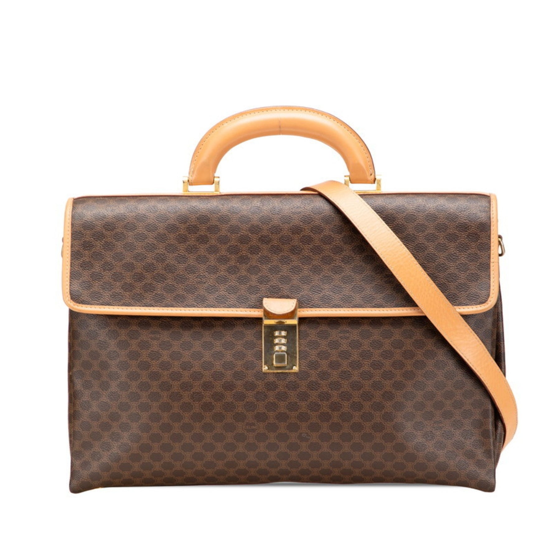 Celine Macadam Business Bag, Briefcase/Shoulder 2-Way, Brown PVC and Leather, Men's, CELINE