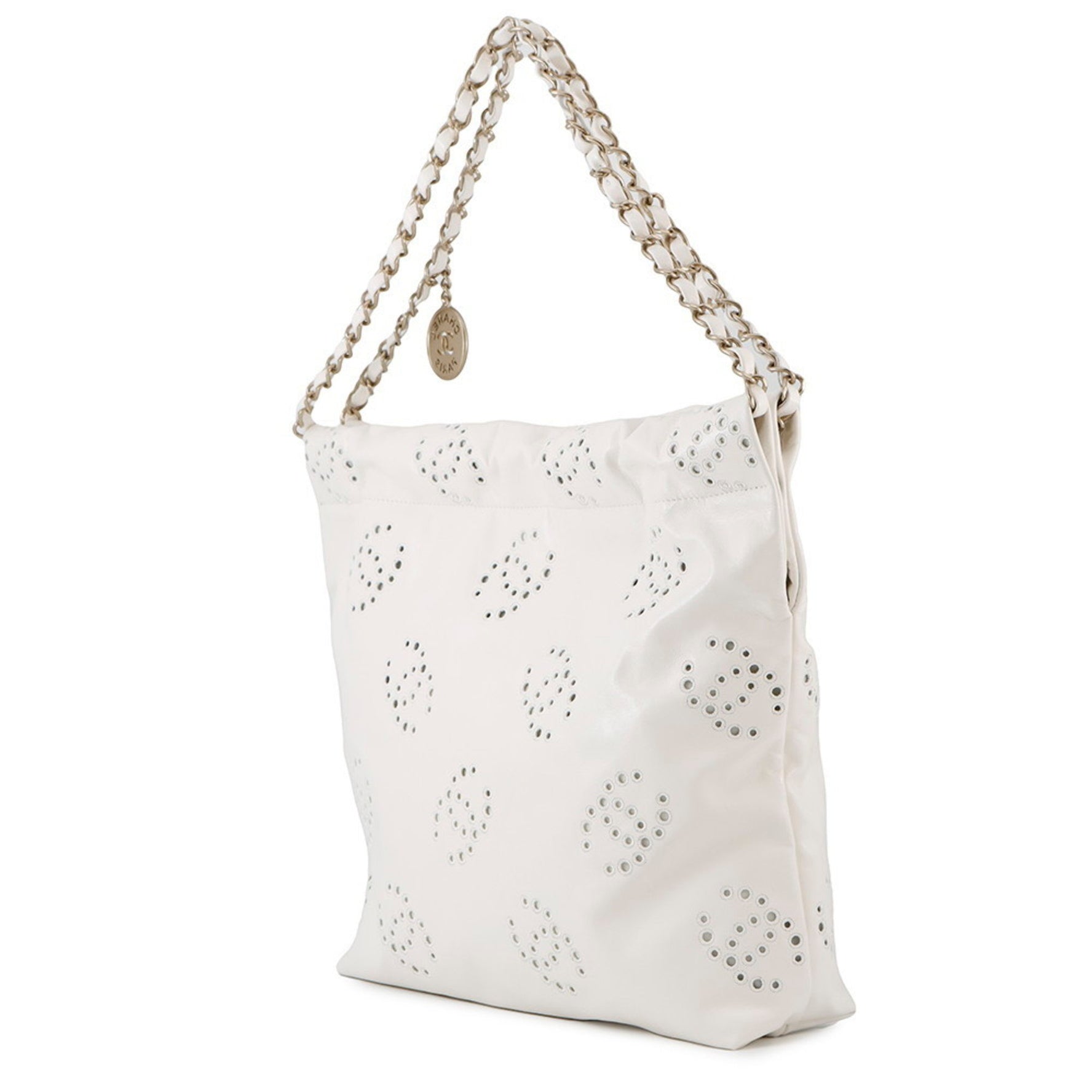 CHANEL 22 Matelasse Perforated Small Handbag in Shiny Calfskin Leather White