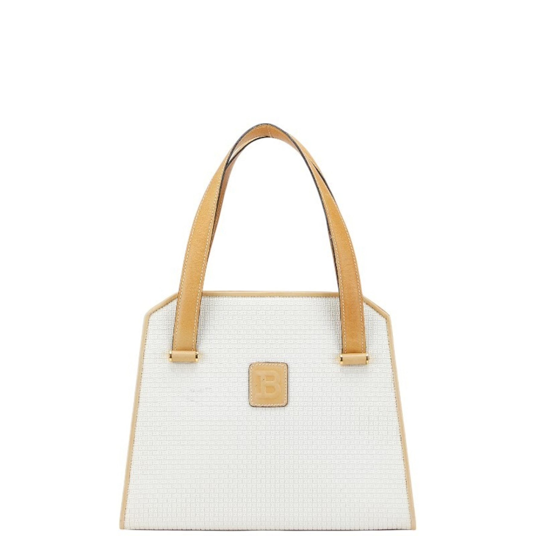 Bally logo handbag in white and brown leather .