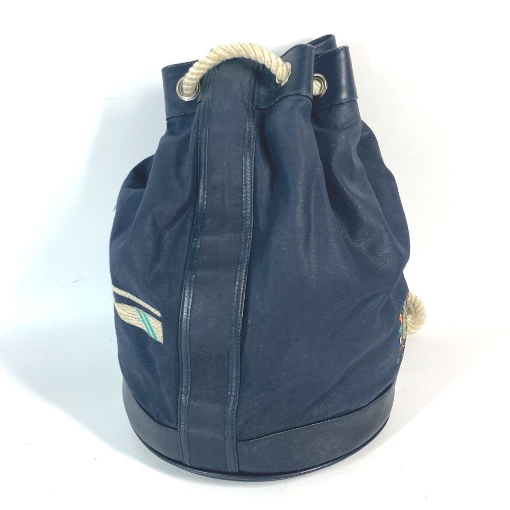 GUCCI 1.112 Marine Shoulder Bag Leather Coated Canvas Women's Navy