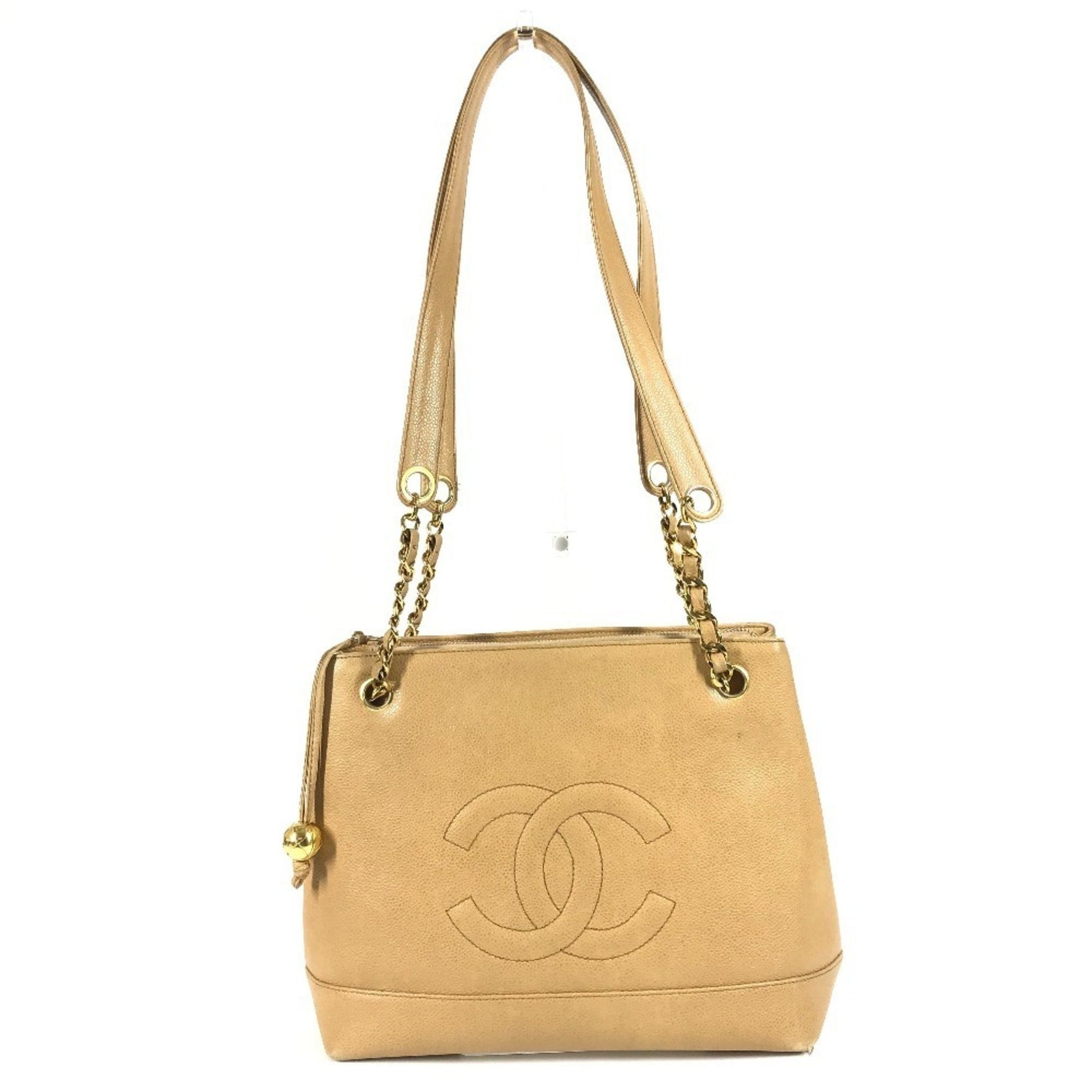 CHANEL Vintage CC Coco Mark Ball Shoulder Tote Bag, Chain Caviar Leather
