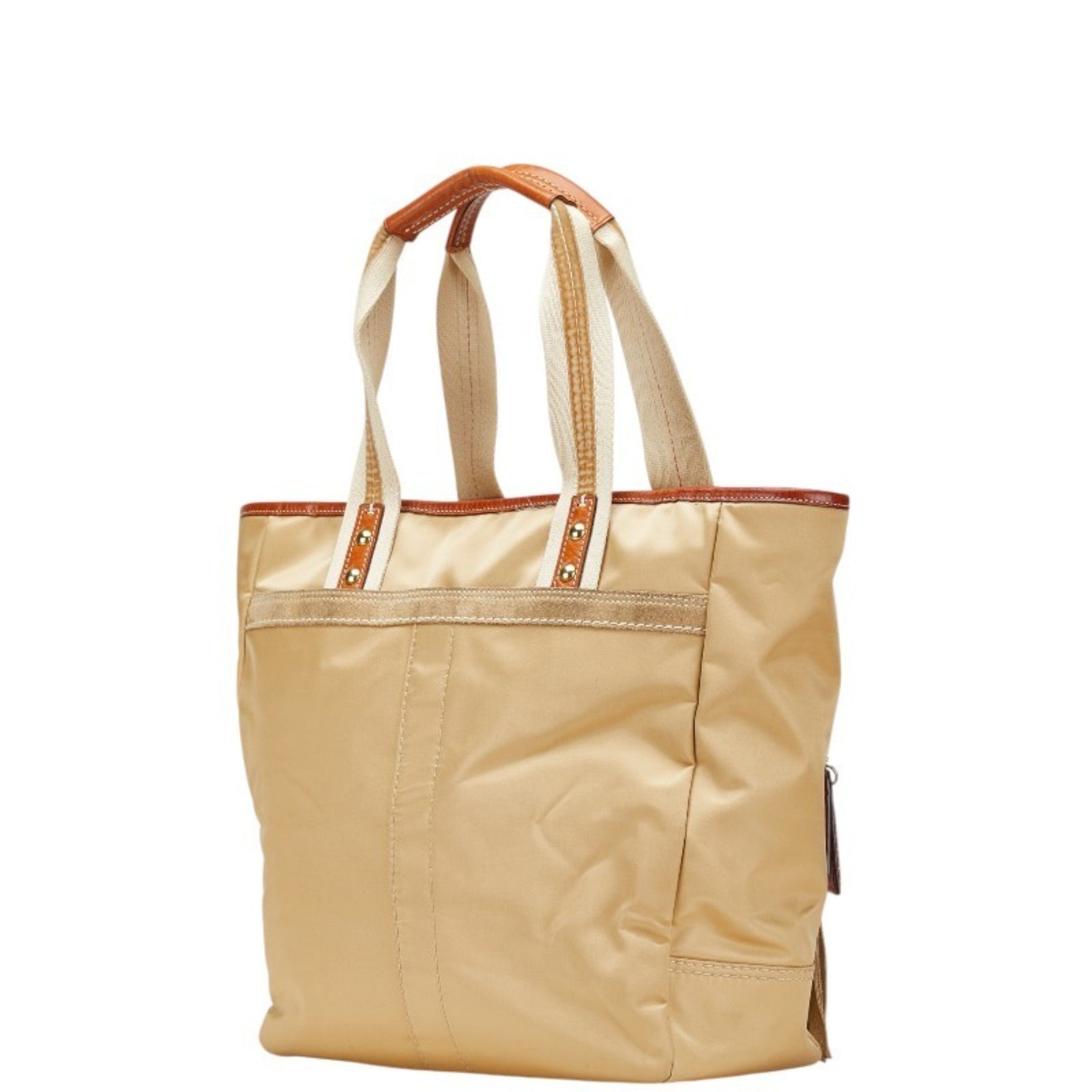Coach Tote Bag Shoulder Beige Brown Nylon Leather