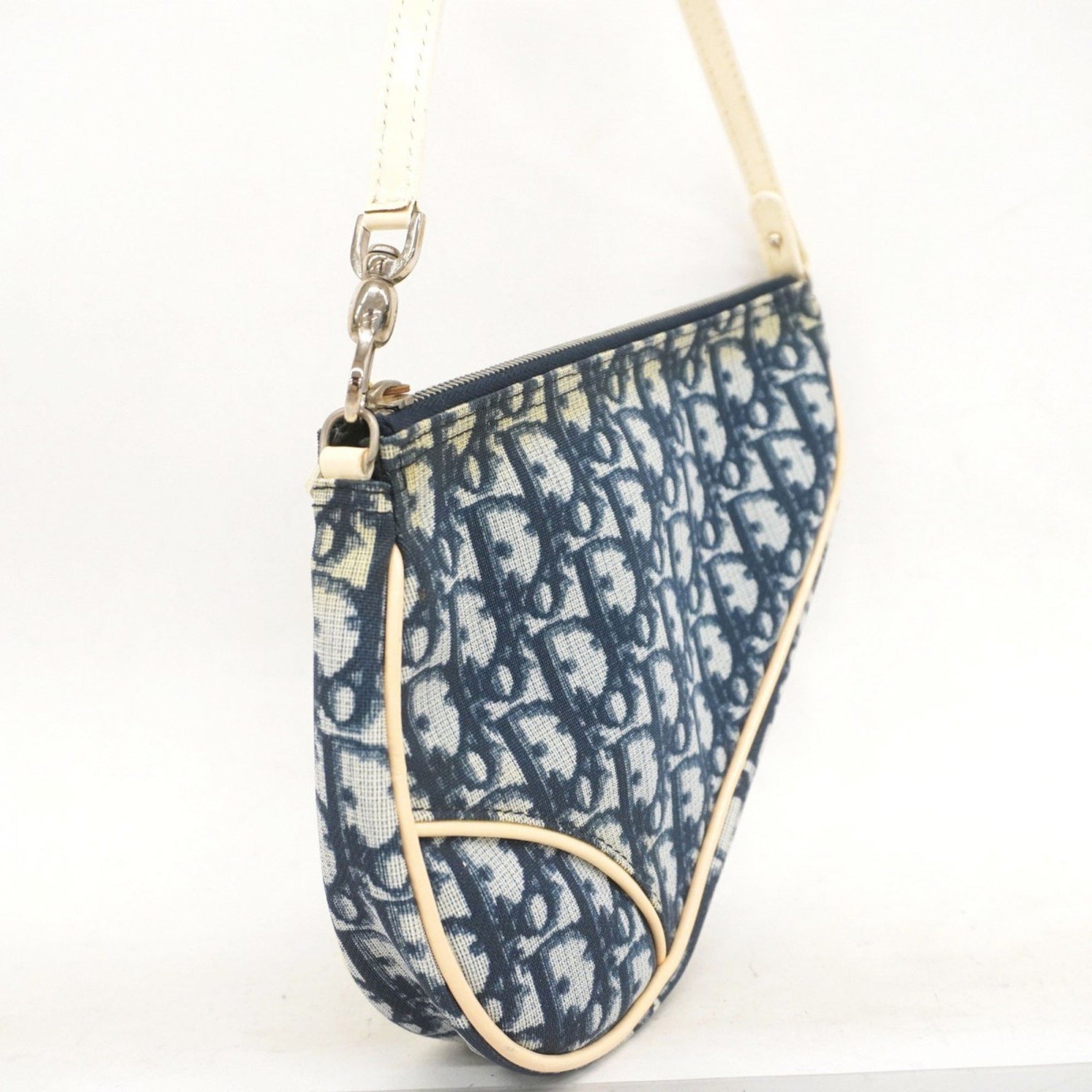 Christian Dior Trotter Saddle Handbag Navy White