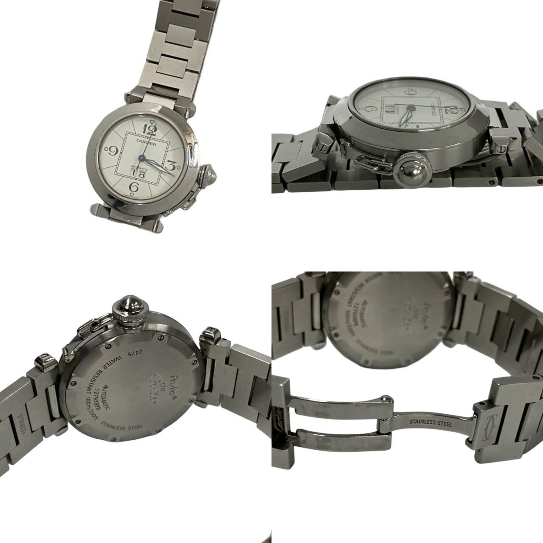 CARTIER Pasha C Stainless Steel Automatic Watch, Accessory, Silver/White