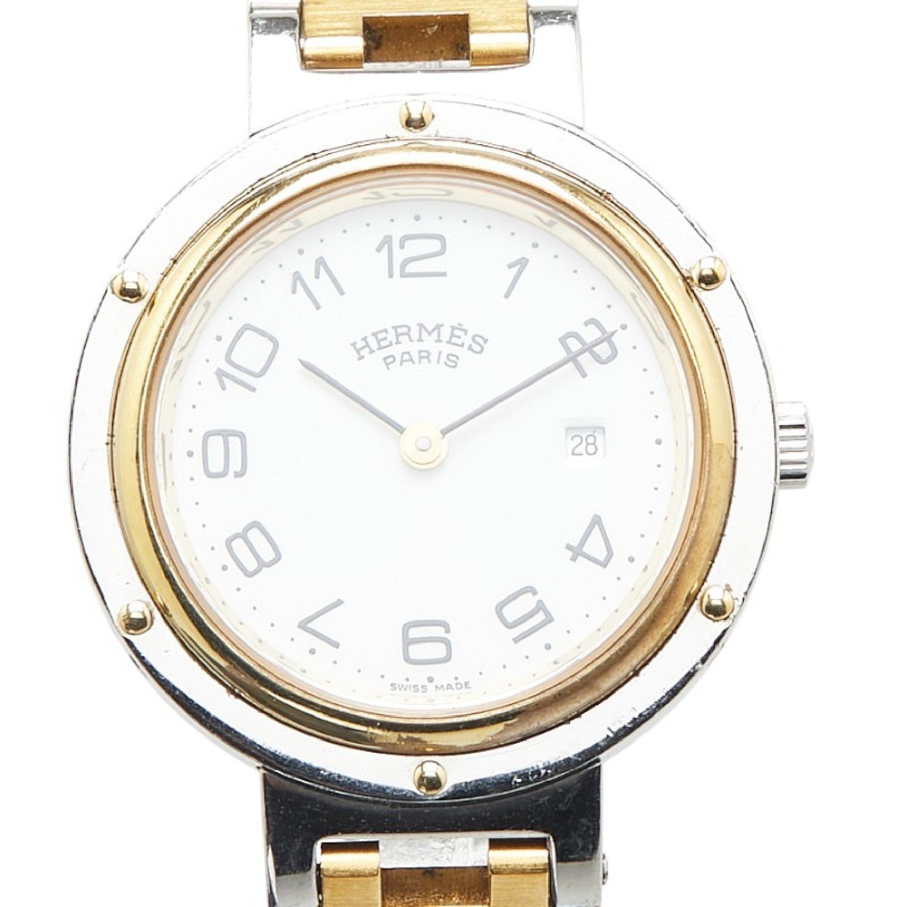 Hermès Clipper Watch, Quartz Movement, White Dial, Stainless Steel, Plated, HERMES