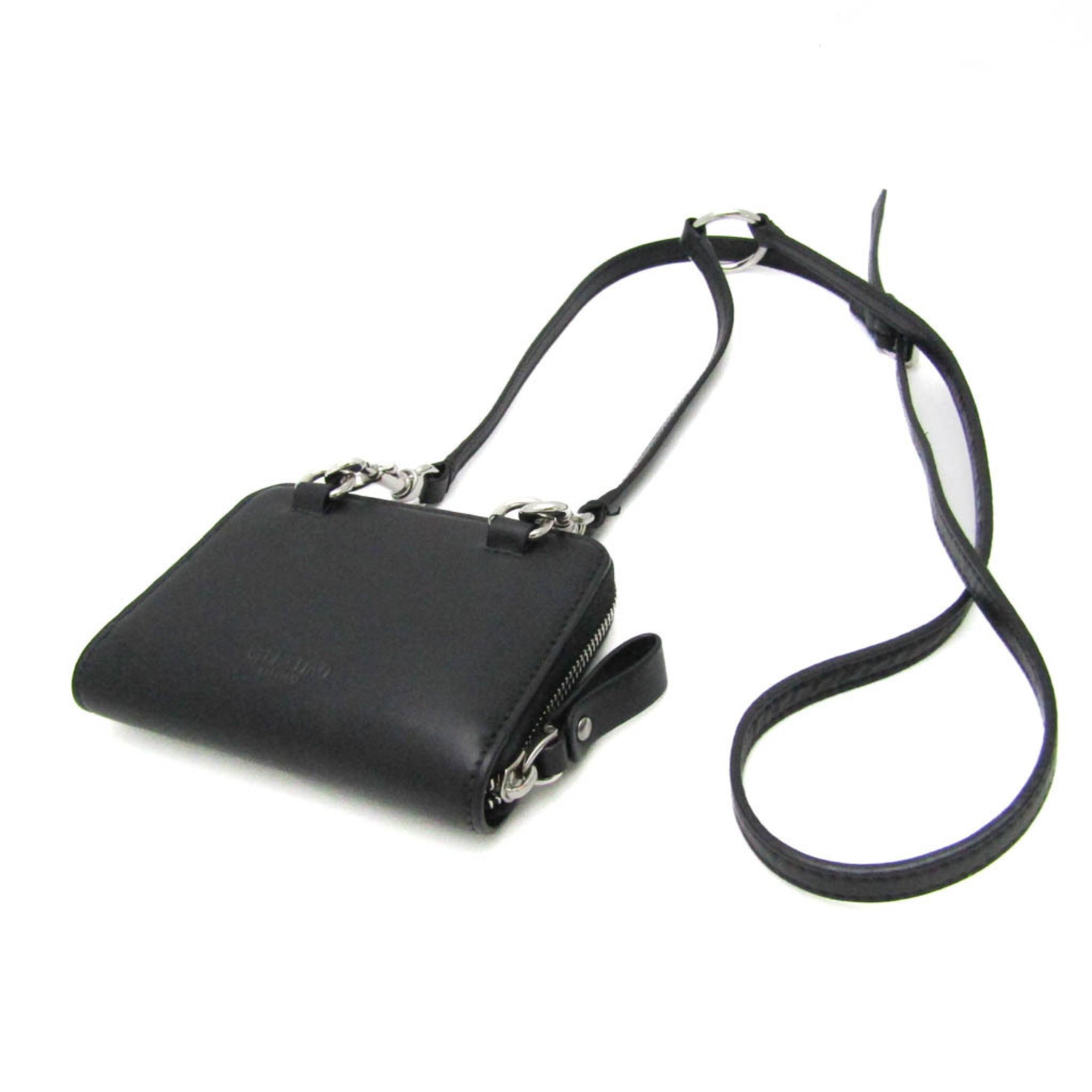 Valentino Garavani With Neck Strap Leather Card Case Black,White