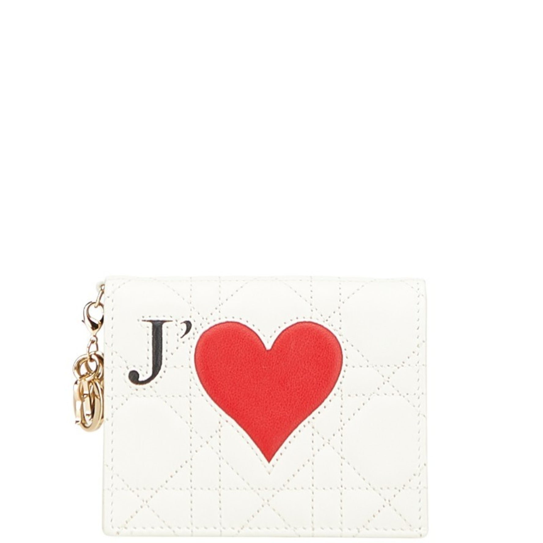 Christian Dior Dior Cannage Lady Heart Bifold Wallet in White and Red Lambskin