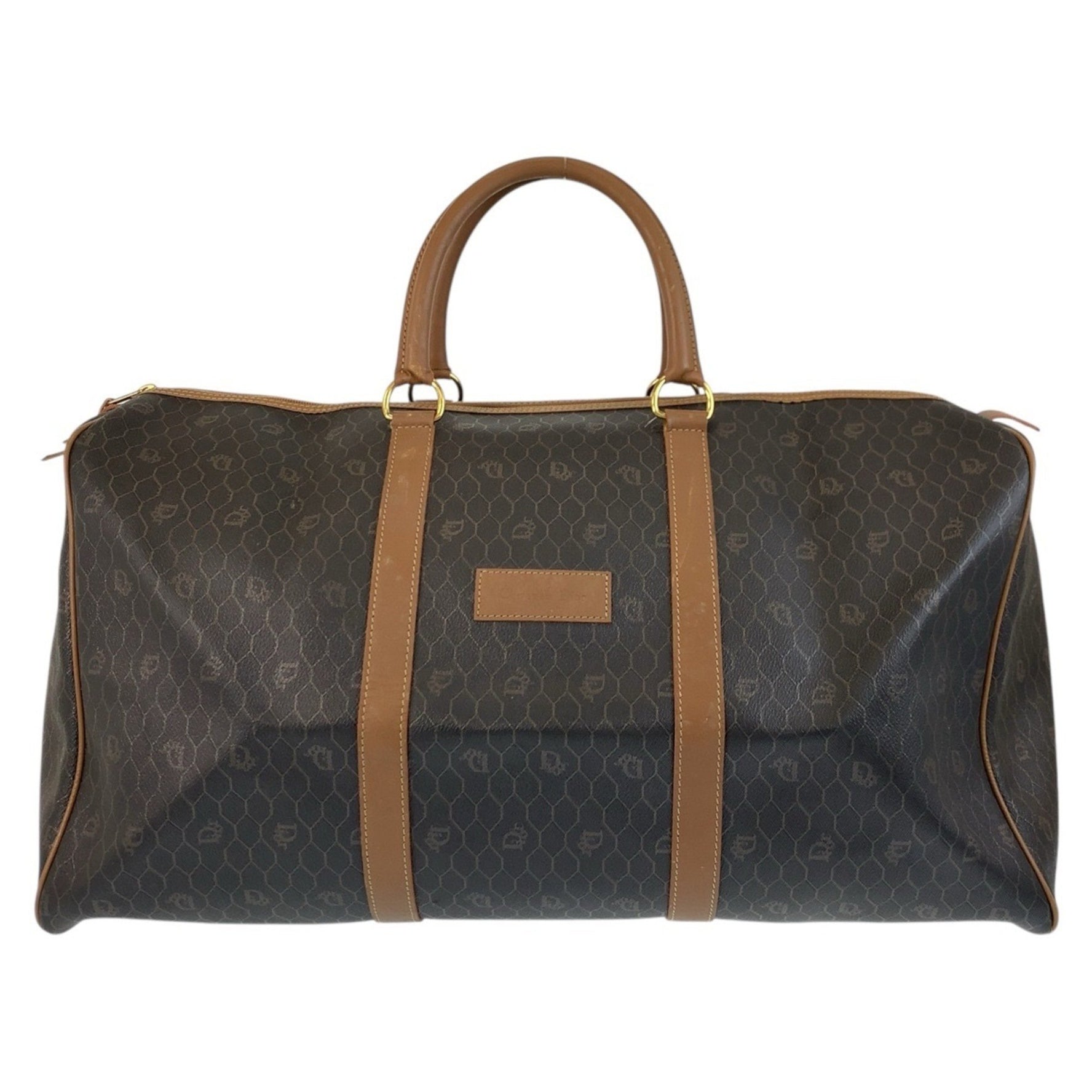 Christian Dior Vintage Honeycomb Pattern Gold Hardware Leather Boston Bag Handbag