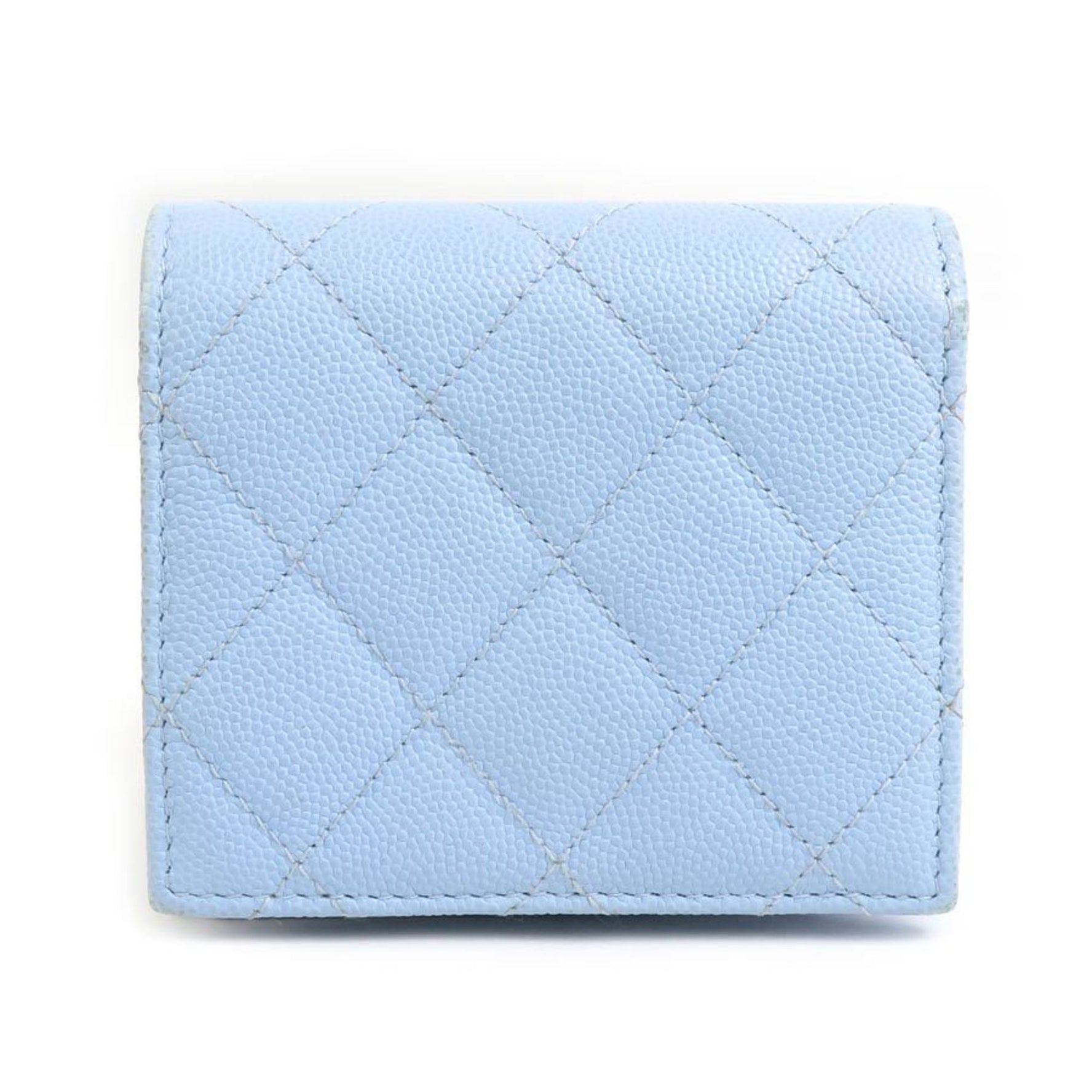CHANEL Bi-fold Wallet Caviar Skin Leather Light Blue Women's r10302k