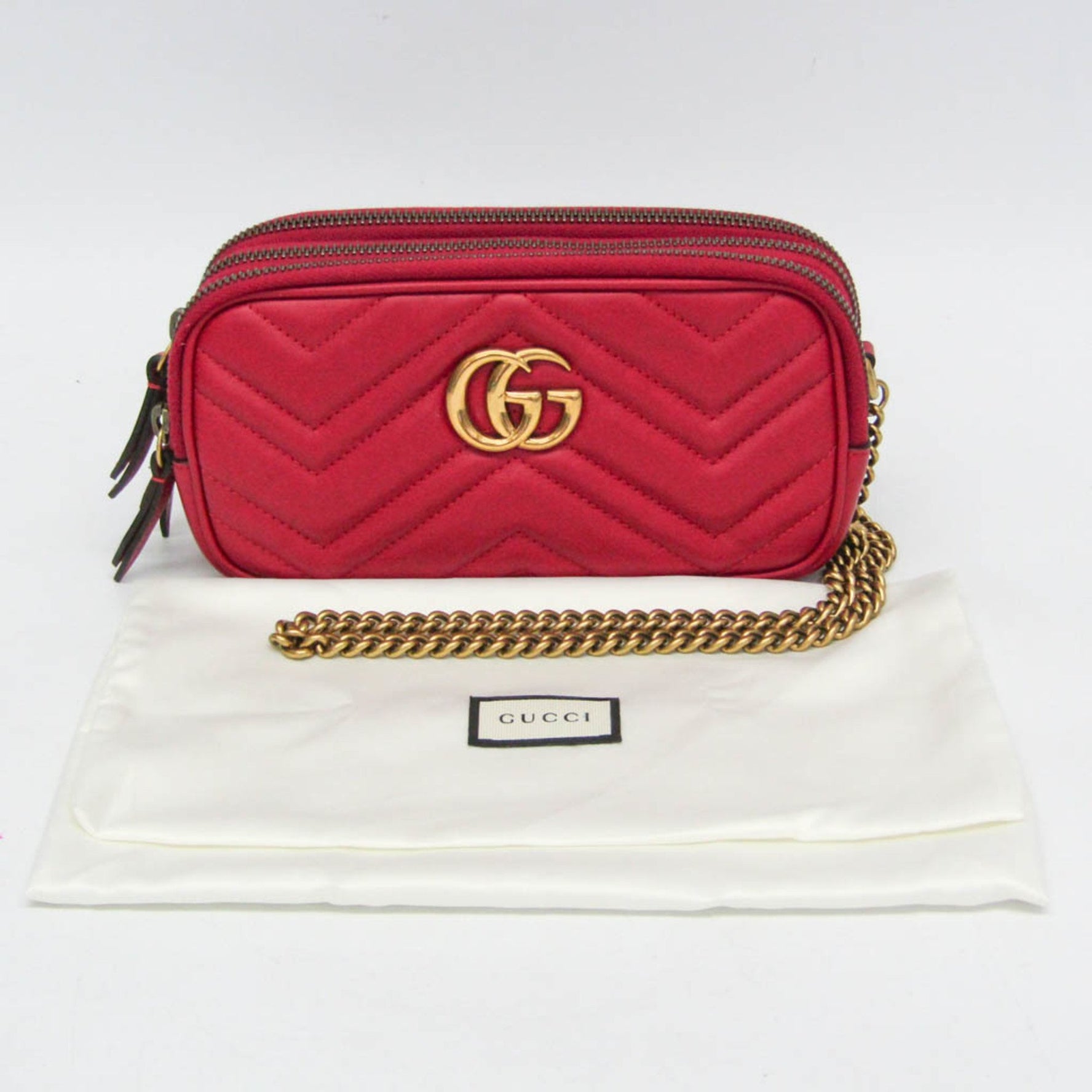 Gucci GG Marmont Leather Shoulder Bag Red Color