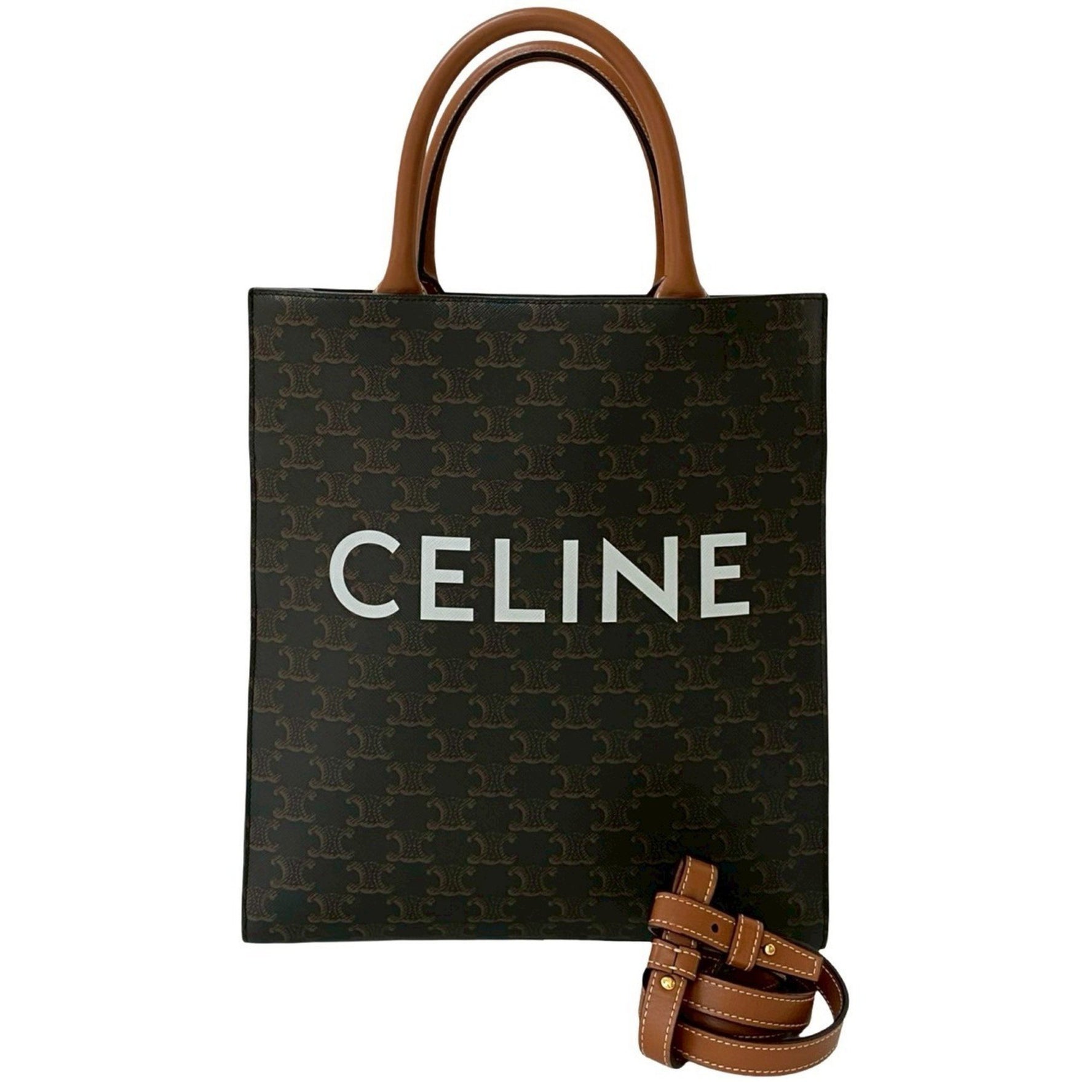 CELINE Vertical Cabas Leather Handbag, Mini Tote Bag, Shoulder and White