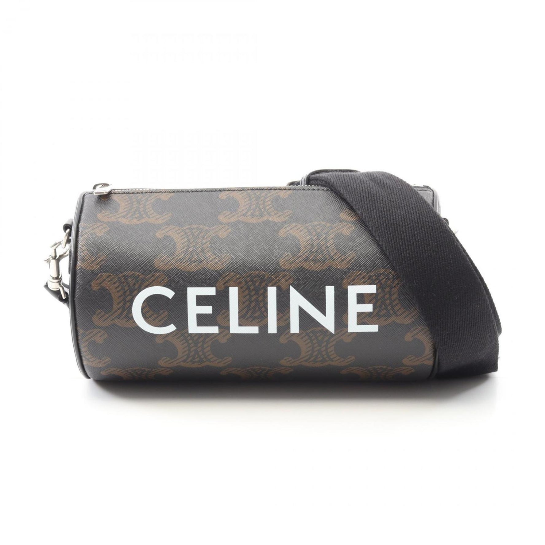 Celine Triomphe Shoulder Bag, PVC-Coated Canvas and Leather, Black/Brown