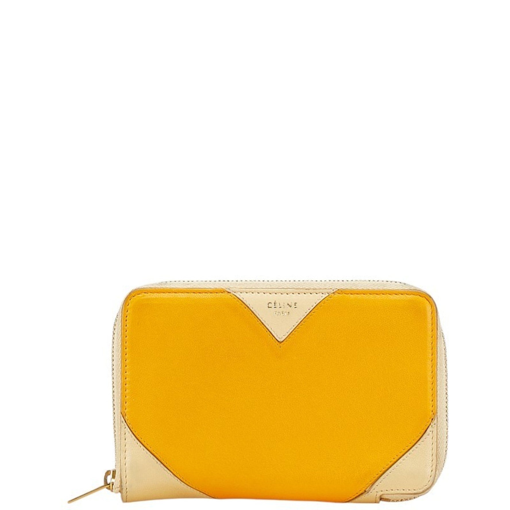 Celine Bi-fold Wallet Compact Beige Yellow Leather