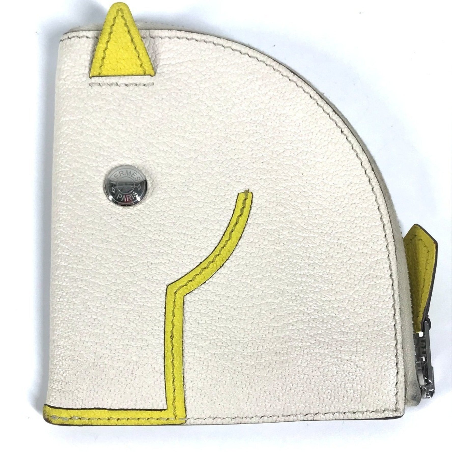 HERMES Paddock Cheval Horse Compact Wallet Wallet/Coin Case Chevre Men's Women's White