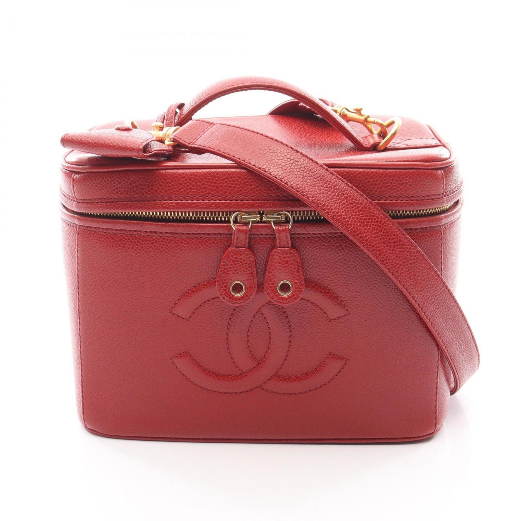 CHANEL Coco Mark Handbag, Leather Calfskin (Cowhide), Red