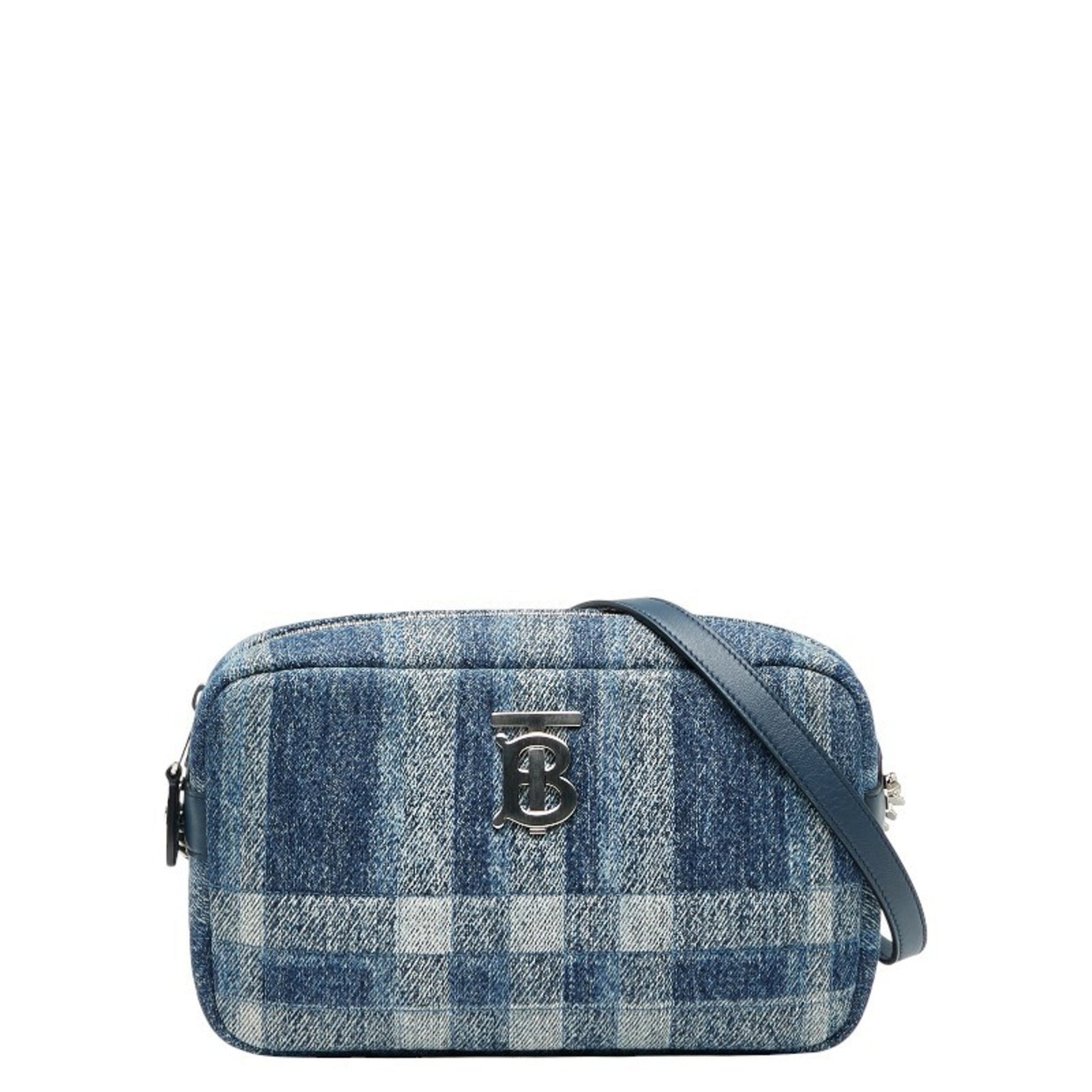 Burberry Check TB Logo Shoulder Bag Denim Leather