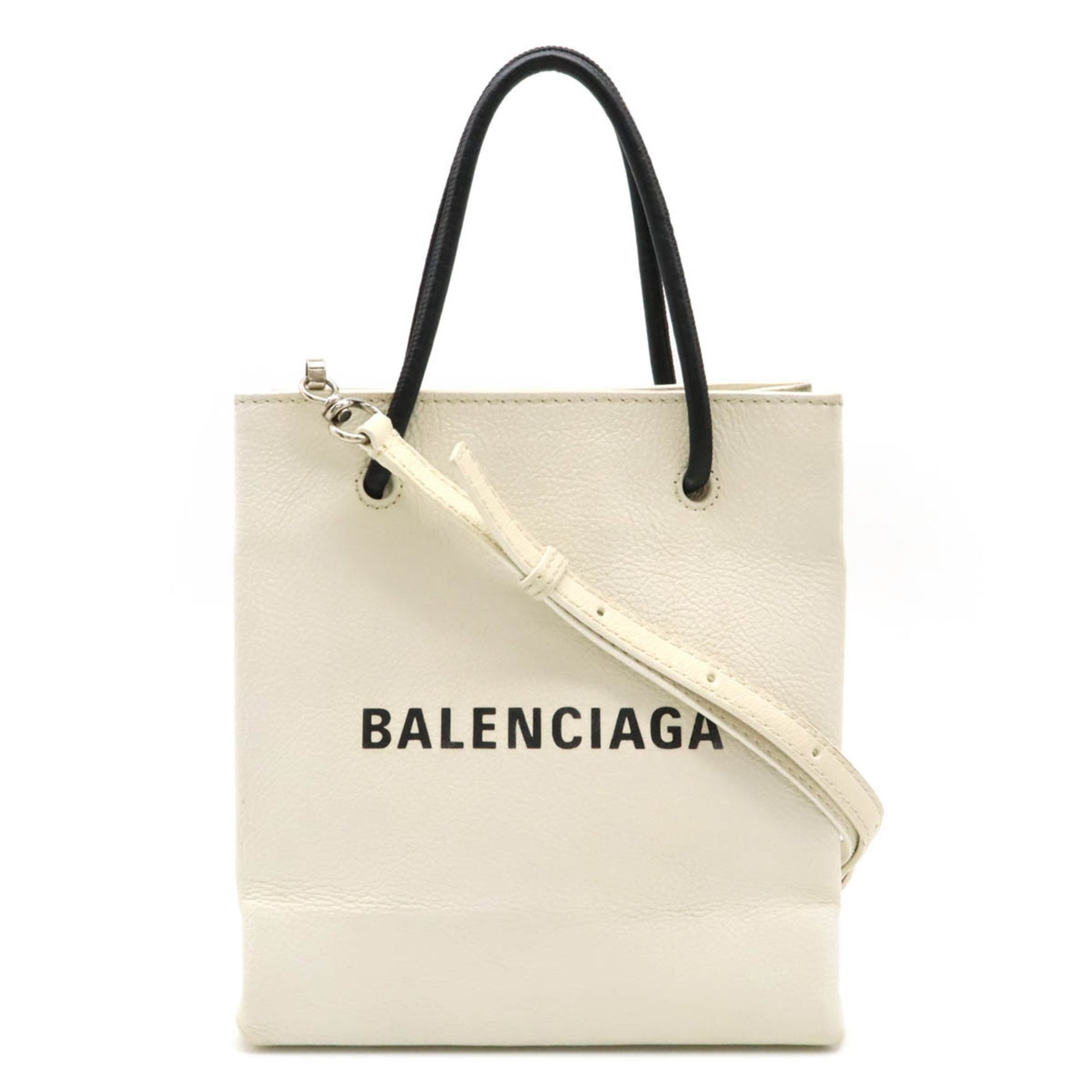 BALENCIAGA Tote XXS Bag Shoulder Leather Ivory White Black