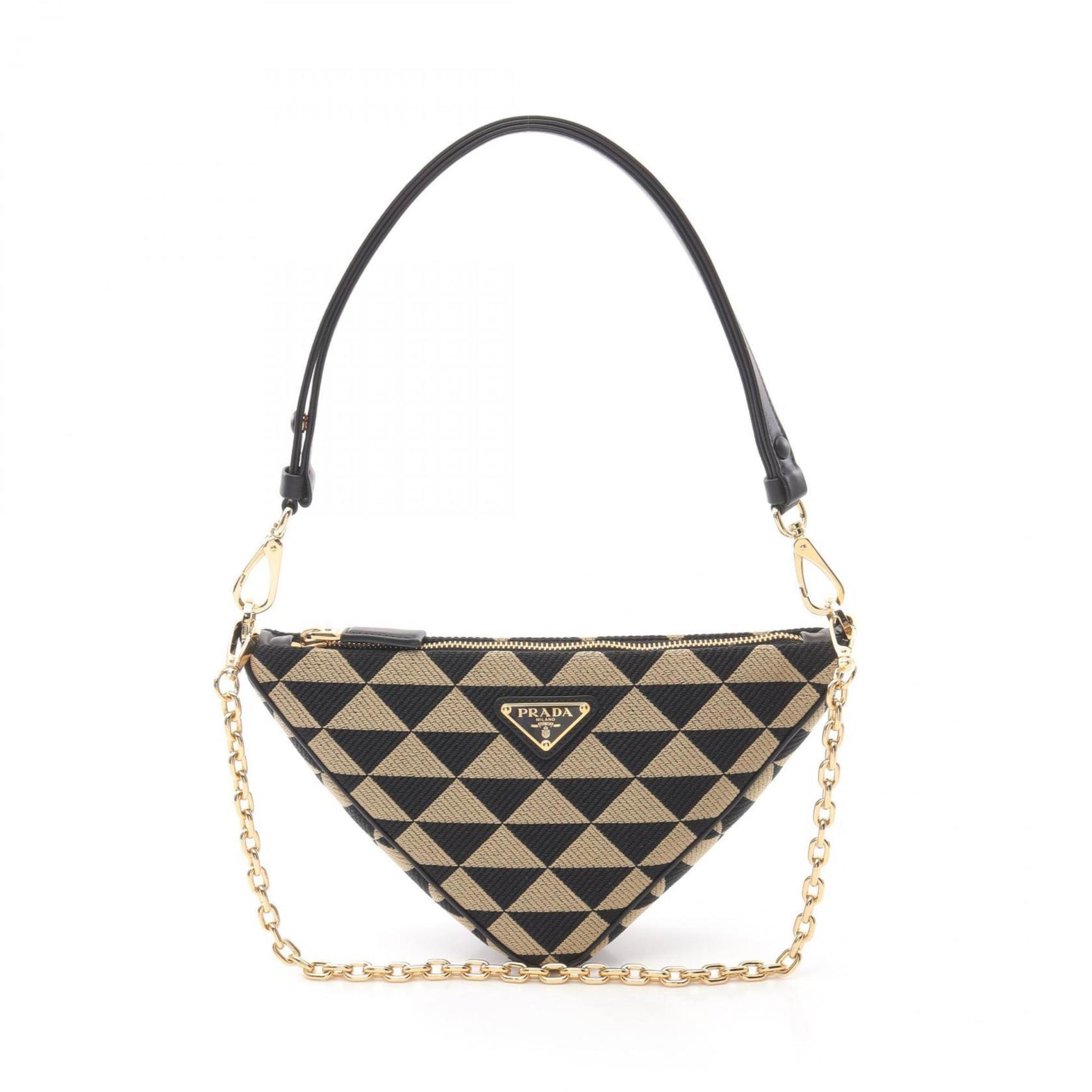 Prada Triangle Shoulder Bag, Canvas and Leather, Beige/Black