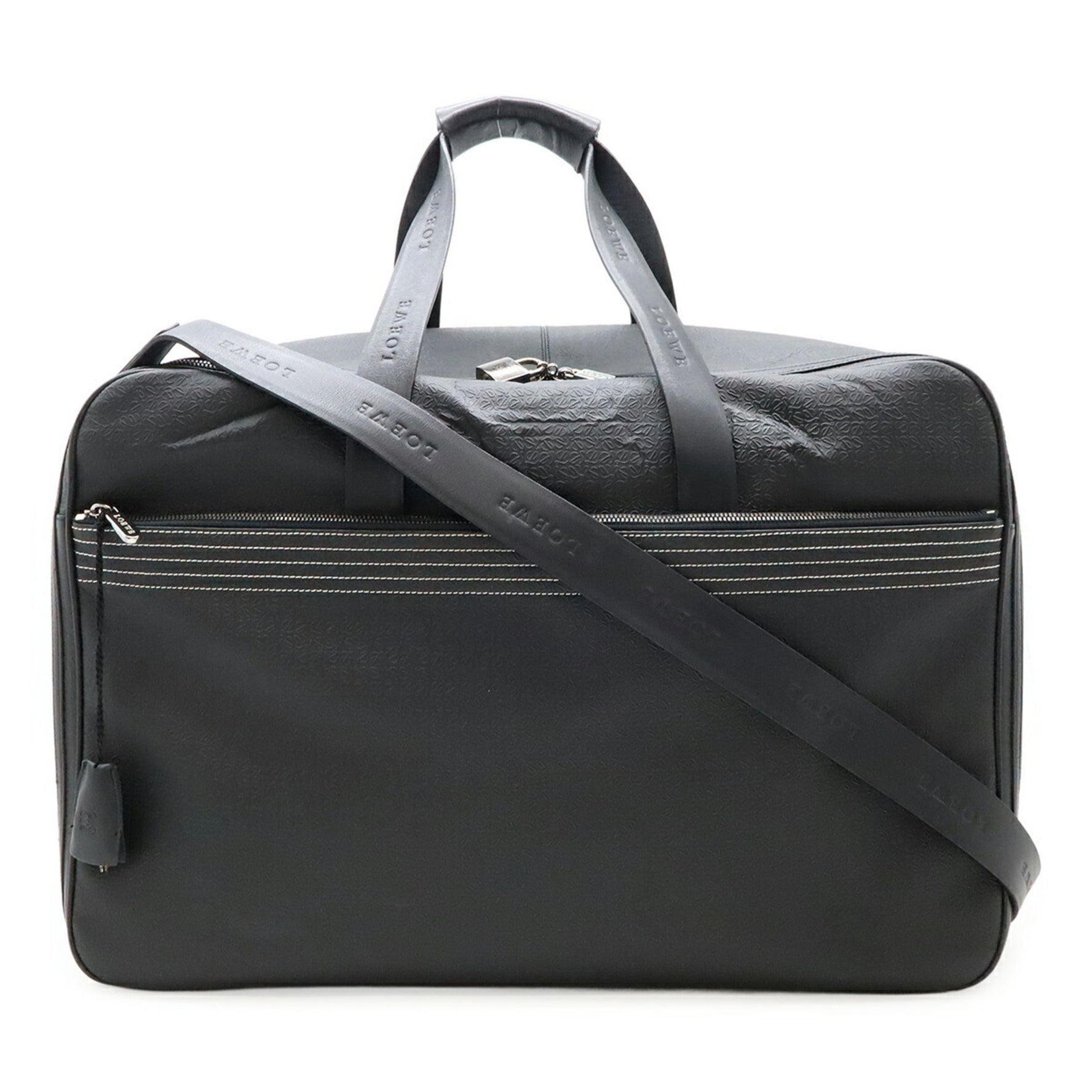 LOEWE Repeat Anagram Boston Bag, Travel Shoulder Embossed PVC Leather