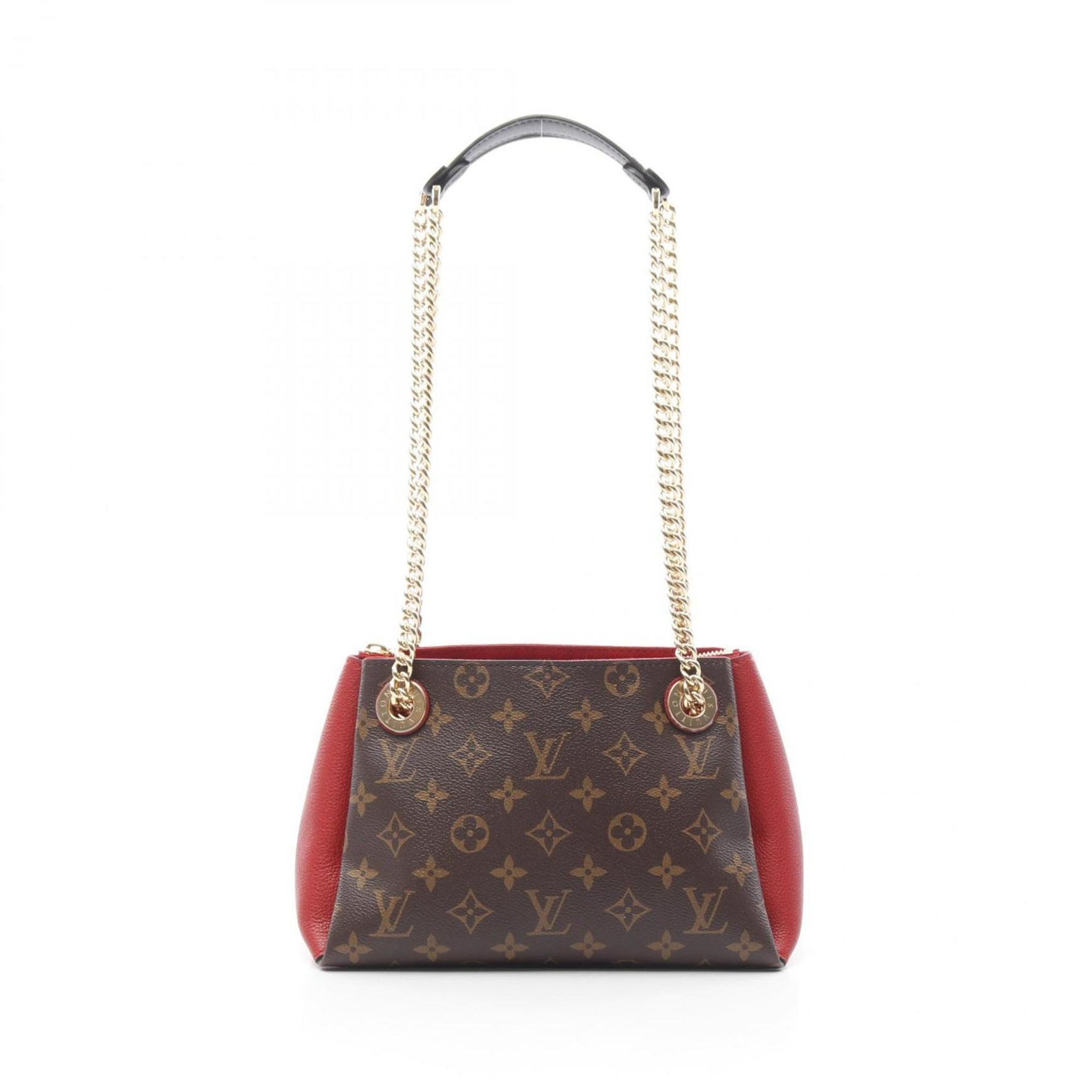 Louis Vuitton Surenne BB Monogram Cerise Shoulder Bag Coated Canvas Leather Brown Red