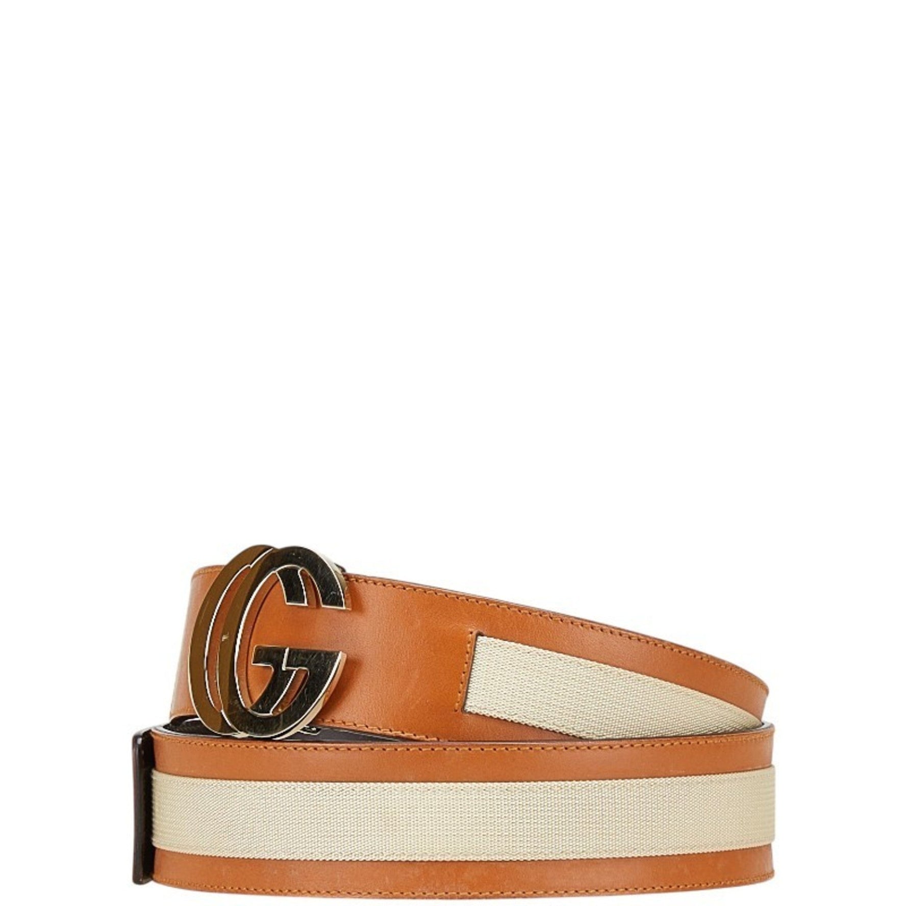 Gucci Double G Belt, Sizes: 80/32, 212956, Brown/Beige Leather/Nylon, Men's, GUCCI