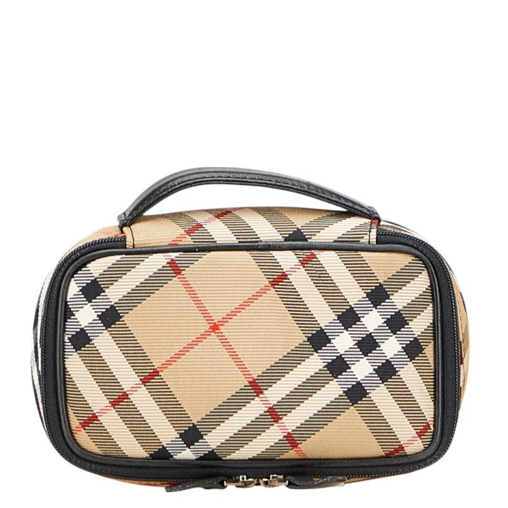 Burberry Nova Check Pouch in Beige, Black, and Red Canvas Leather .