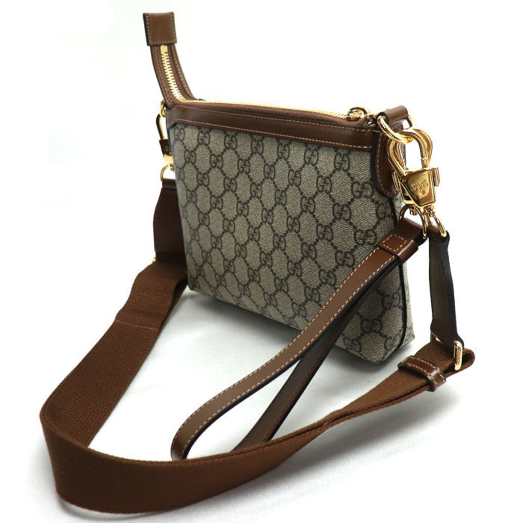 GUCCI GG Supreme 2-Way Shoulder Bag Beige & Ebony Brown 92THG 8563 Women's