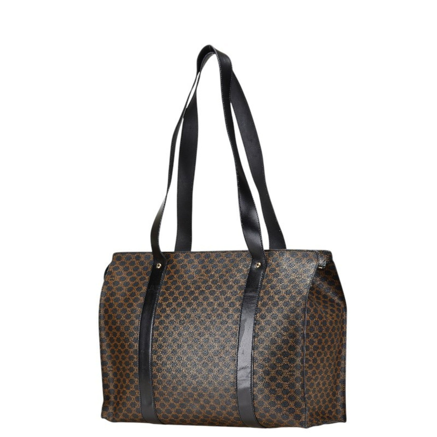 Celine Macadam Tote Bag Handbag Black Brown Leather
