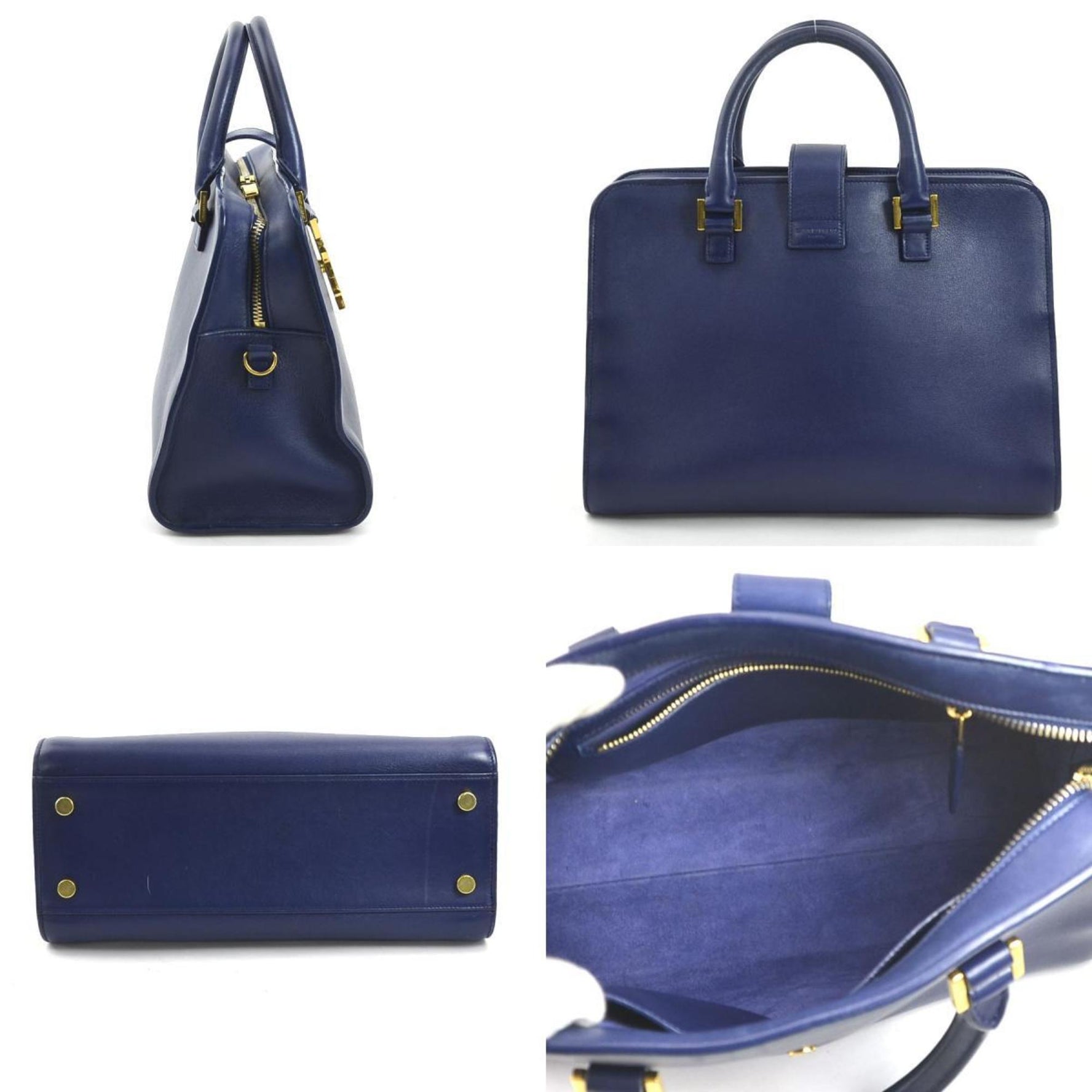 Saint Laurent SAINT LAURENT handbag shoulder bag cabas leather navy gold women's r10293a