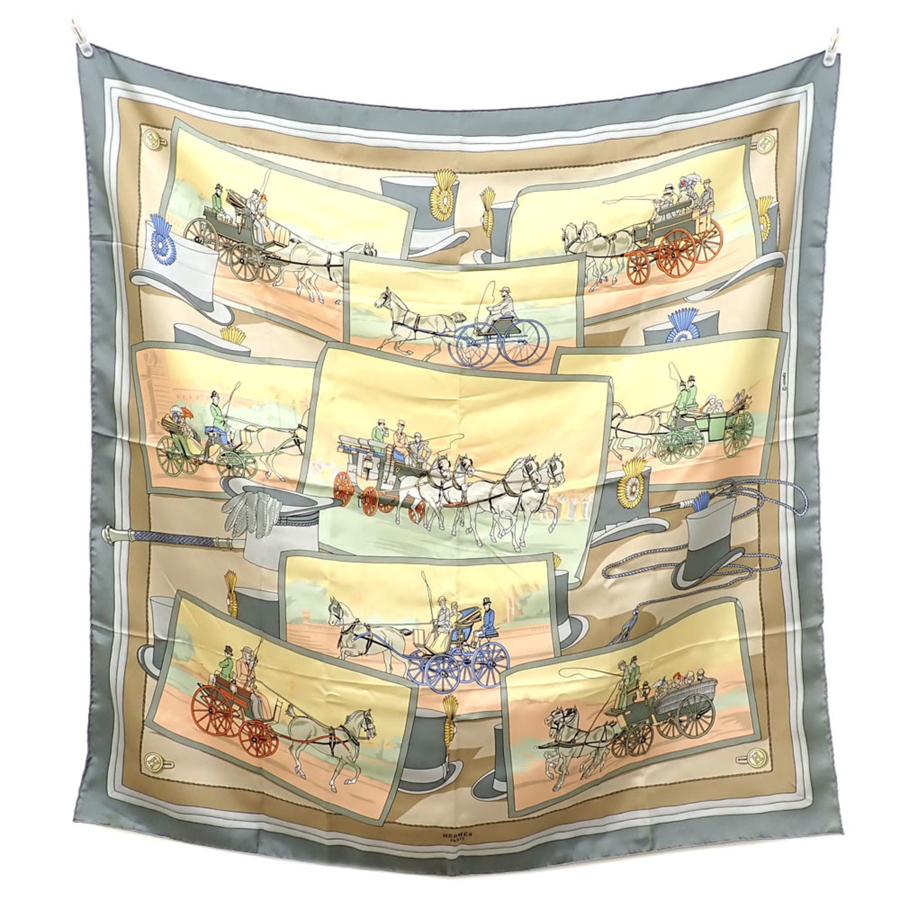 Hermes Carré 90 Scarf, Women's, Multicolor Silk, Carriage and Hat