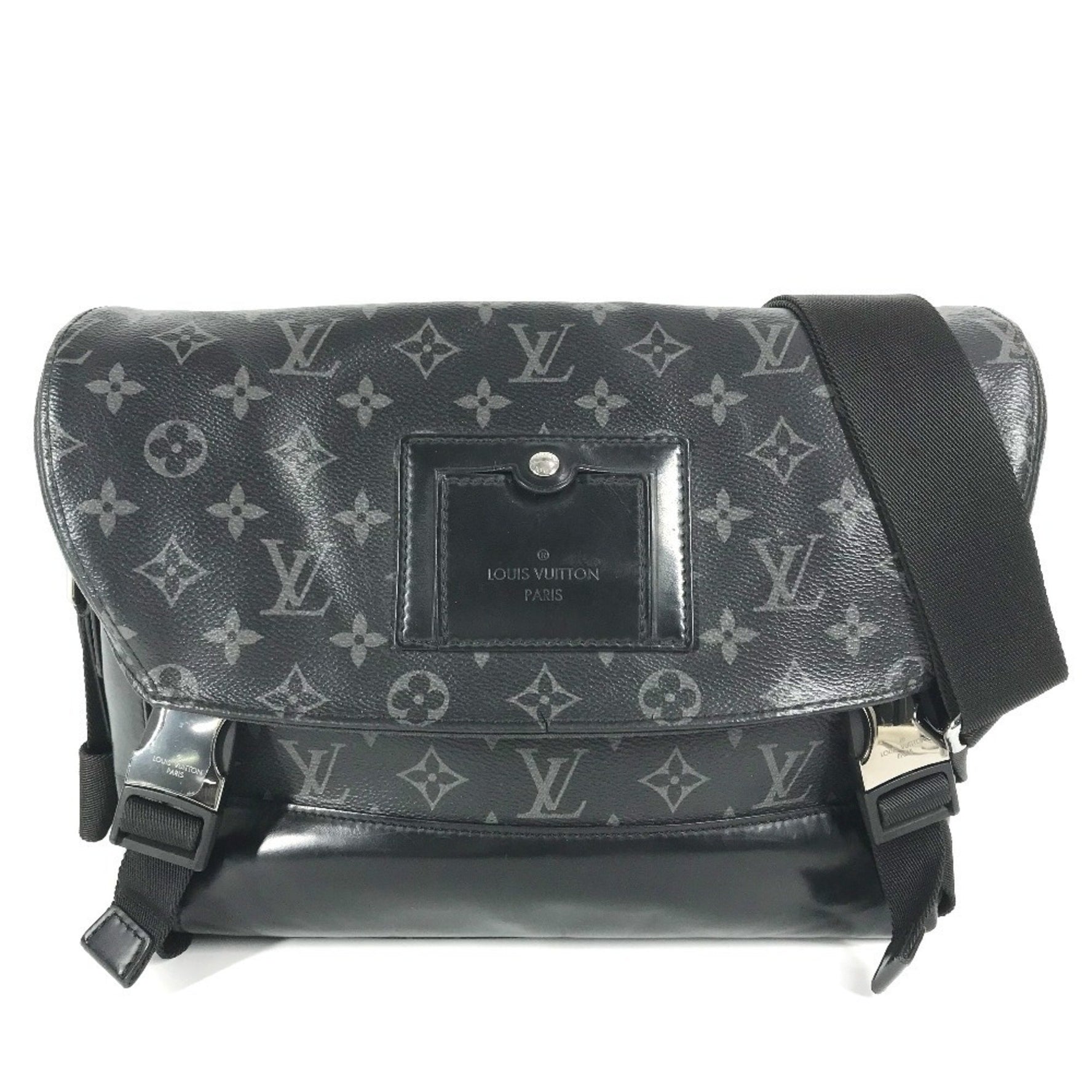 LOUIS VUITTON Monogram Eclipse Messenger Voyage PM Crossbody Flap Shoulder Bag in Canvas, Black