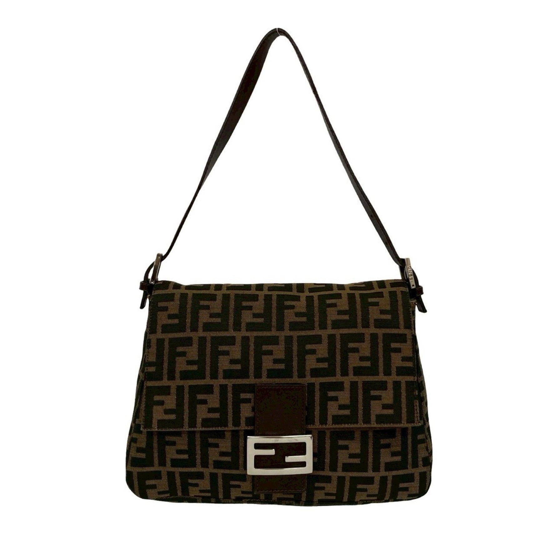 FENDI Mamma Bucket FF Logo Print Leather Canvas Semi-Shoulder Bag/Handbag Brown