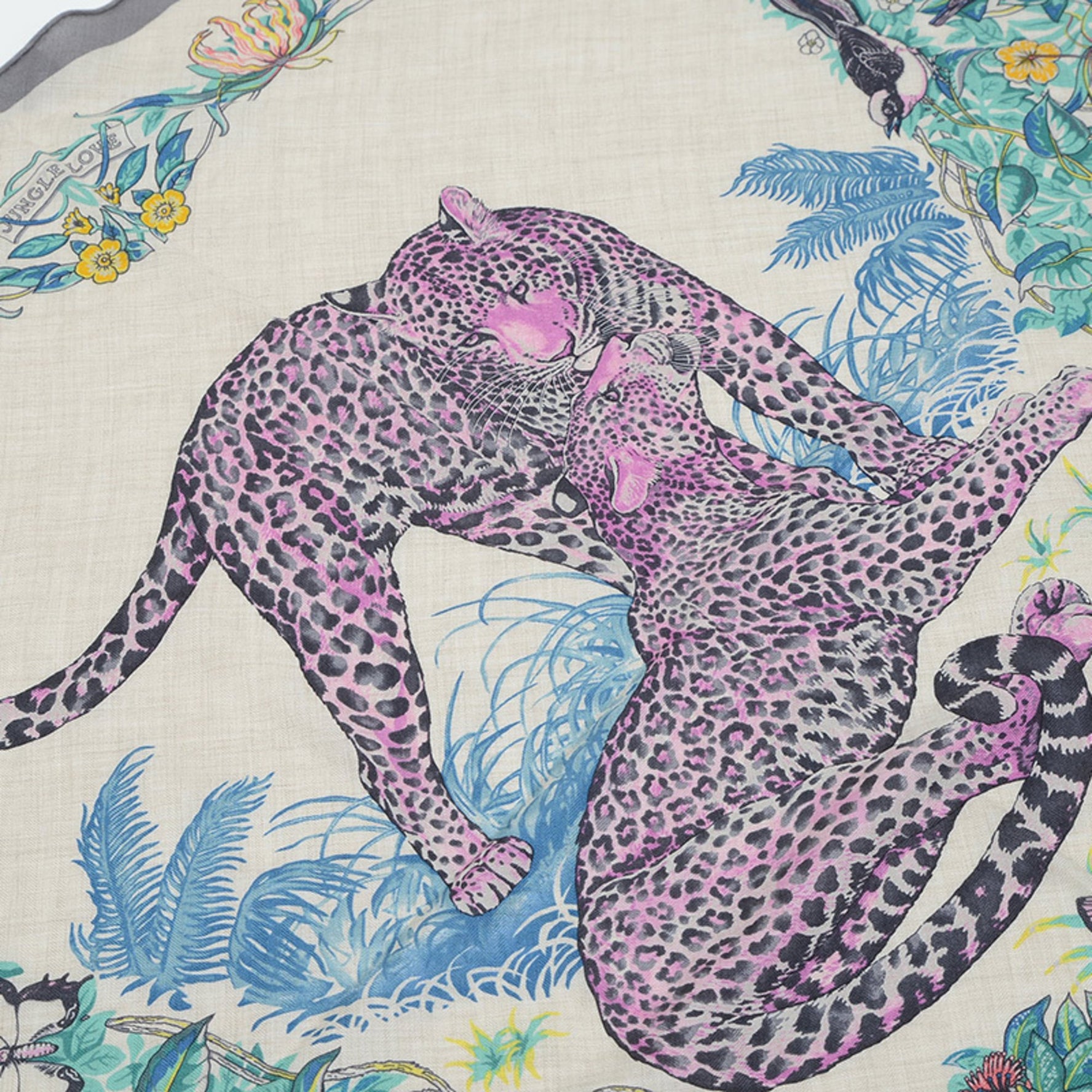 Hermes Triangle Geant Scarf/Muffler JUNGLE LOVE Gliacier Natural Multicolor