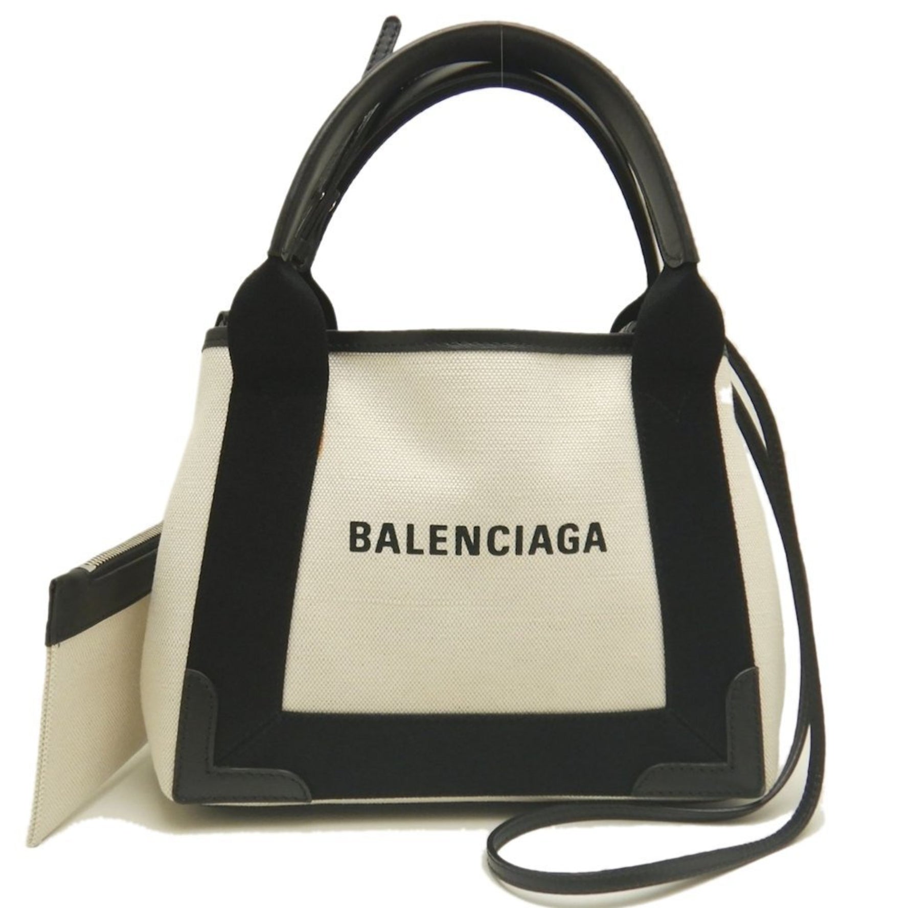 BALENCIAGA Cabas XS Handbag in Canvas and Leather, Ivory Black