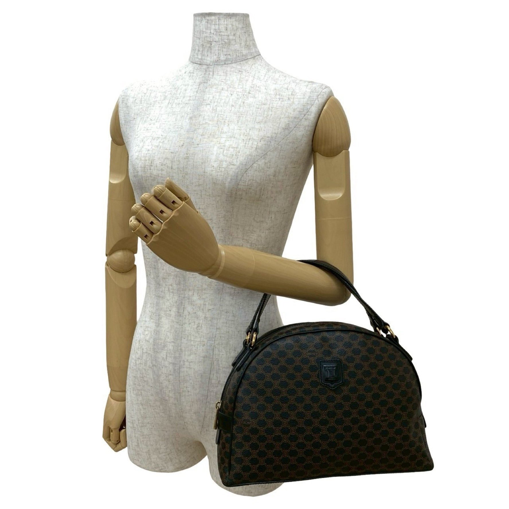 CELINE Macadam Blason Triomphe Leather Handbag/Mini Boston Bag, Black