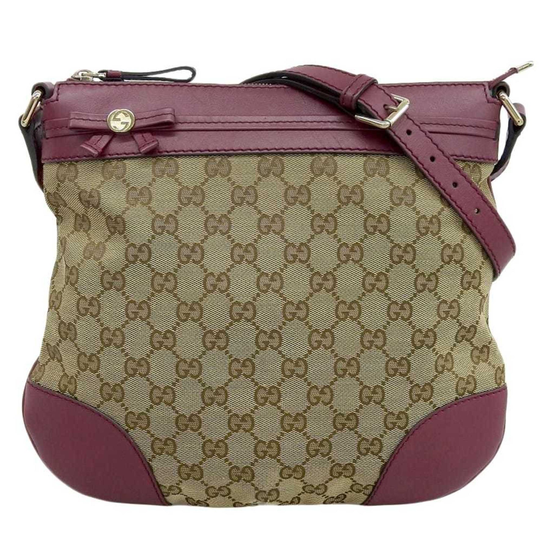 Gucci GG canvas shoulder bag x leather beige red crossbody ribbon
